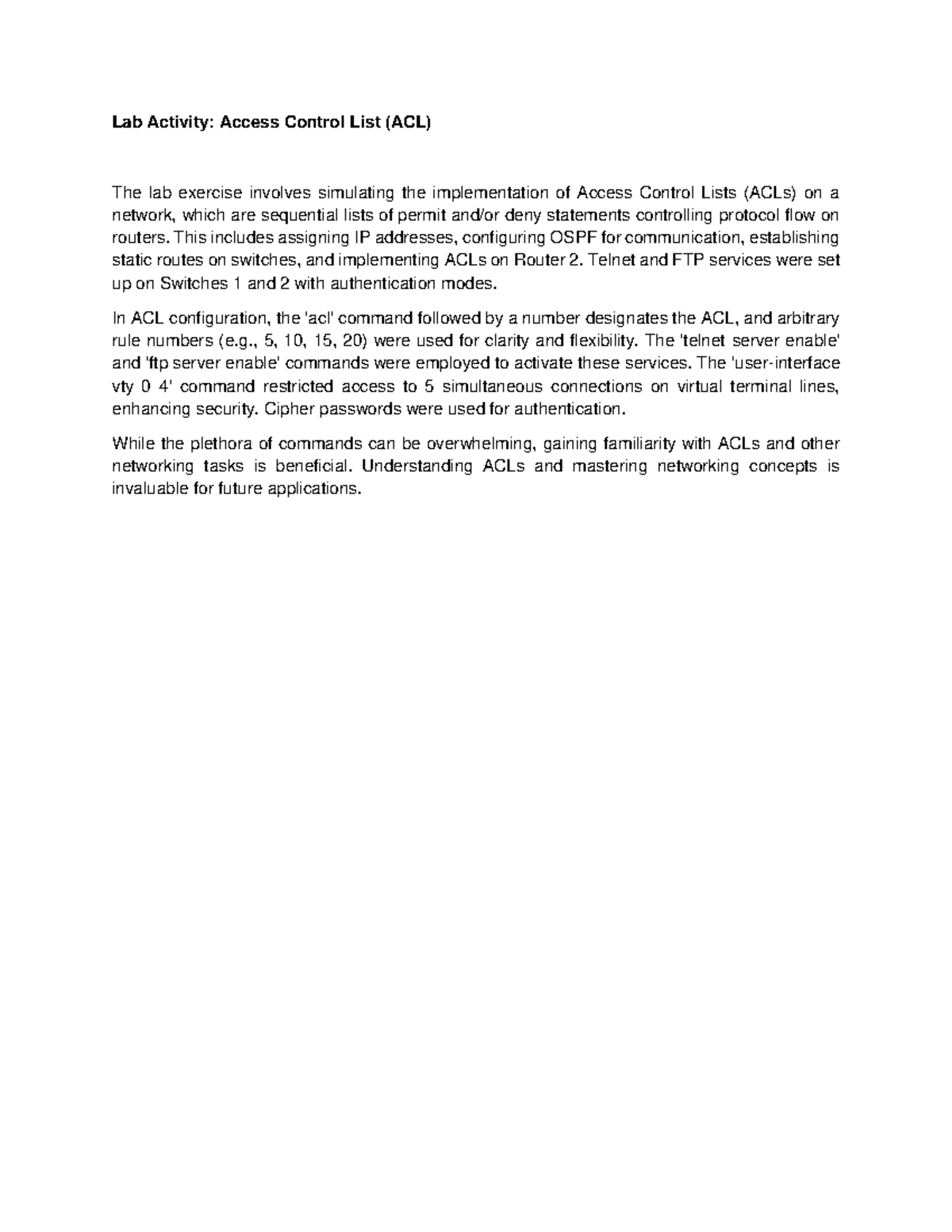 Lab Activity: Implementing Access Control Lists (ACLs) in Networking ...