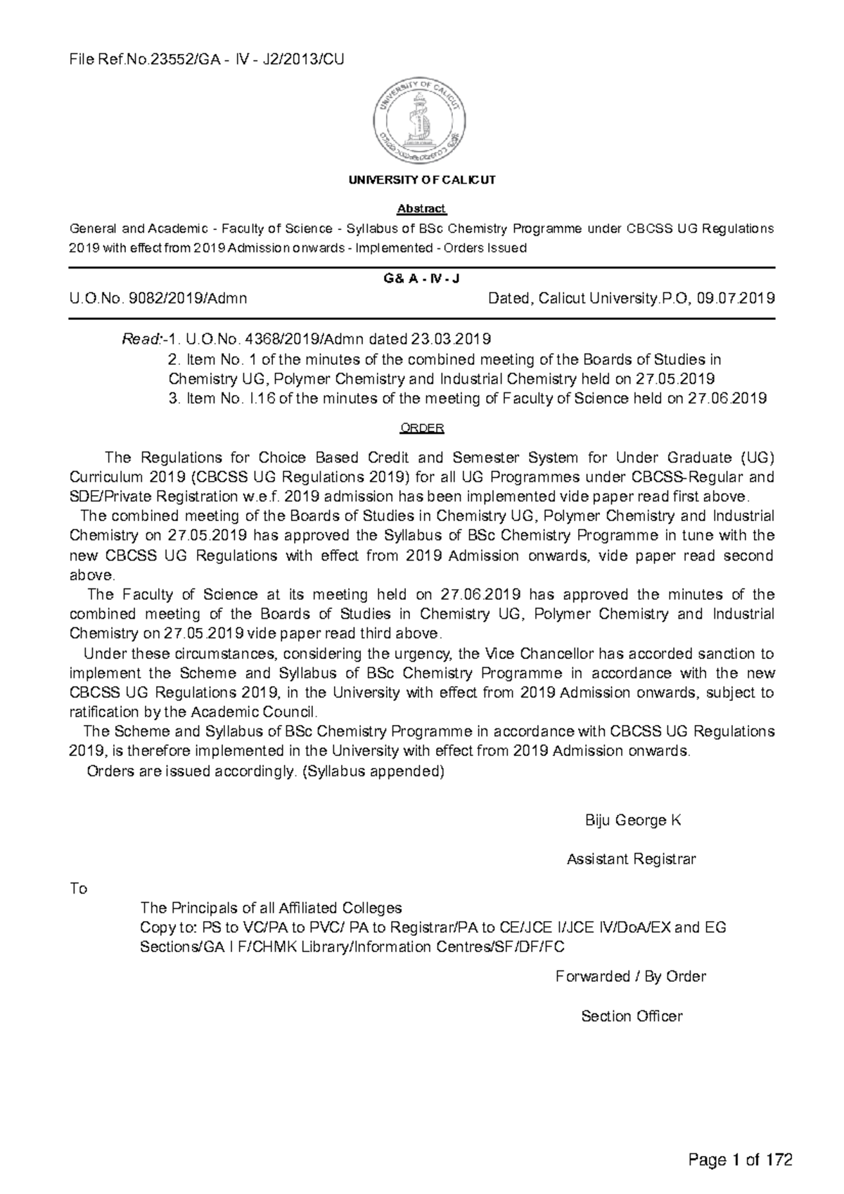 BSc Chemistry Syllabus (CBCSS UG 2019) for 2019 Admissions - Studocu