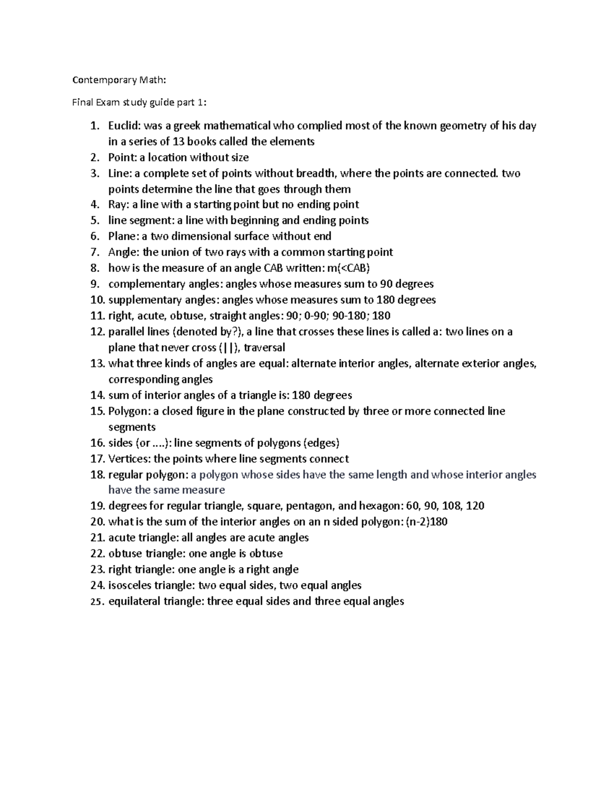 Contemporary math final exam study guide part 1 - Contemporary Math ...