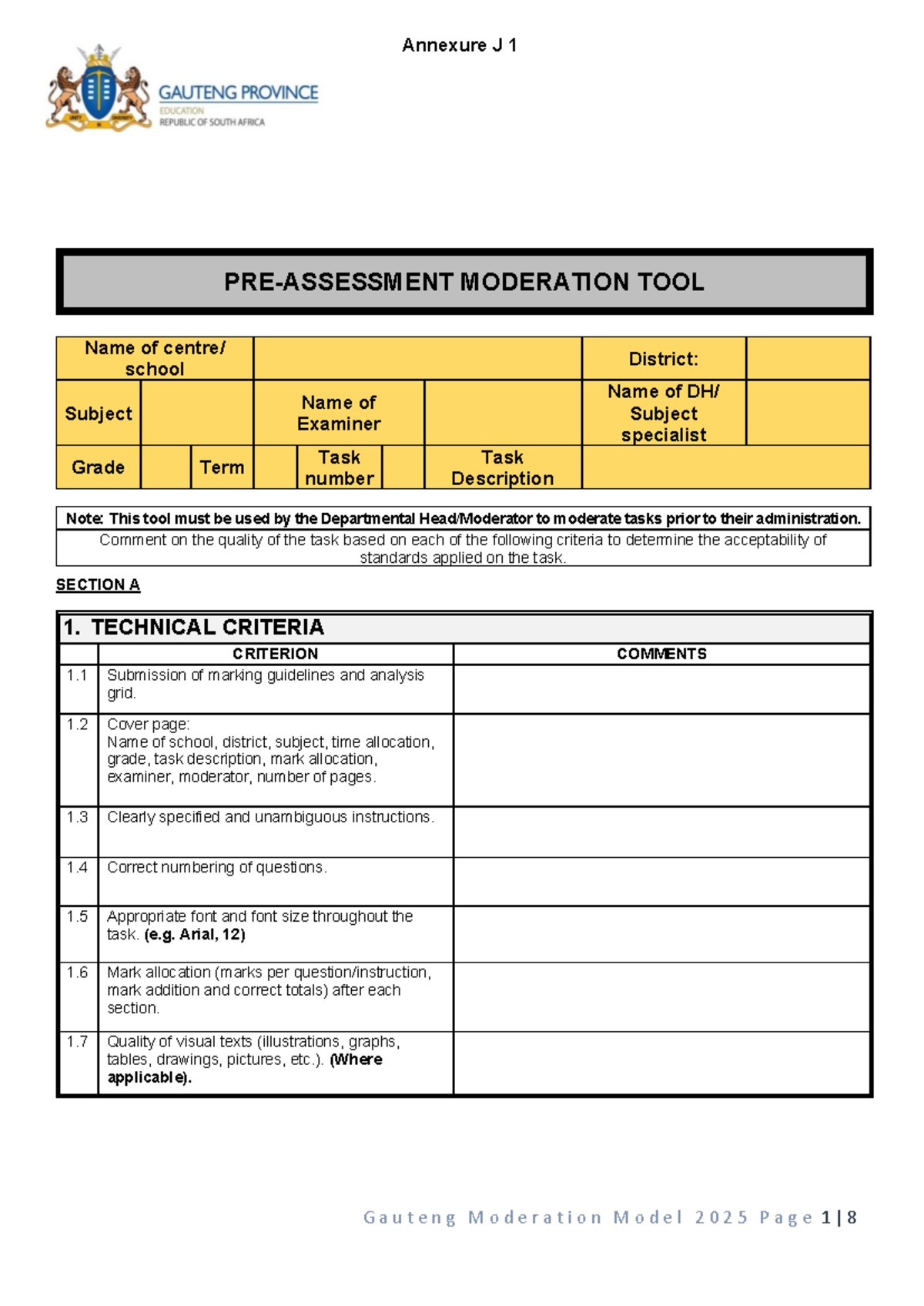 Gauteng Moderation Model 2025: Assessment Moderation Tool - Studocu