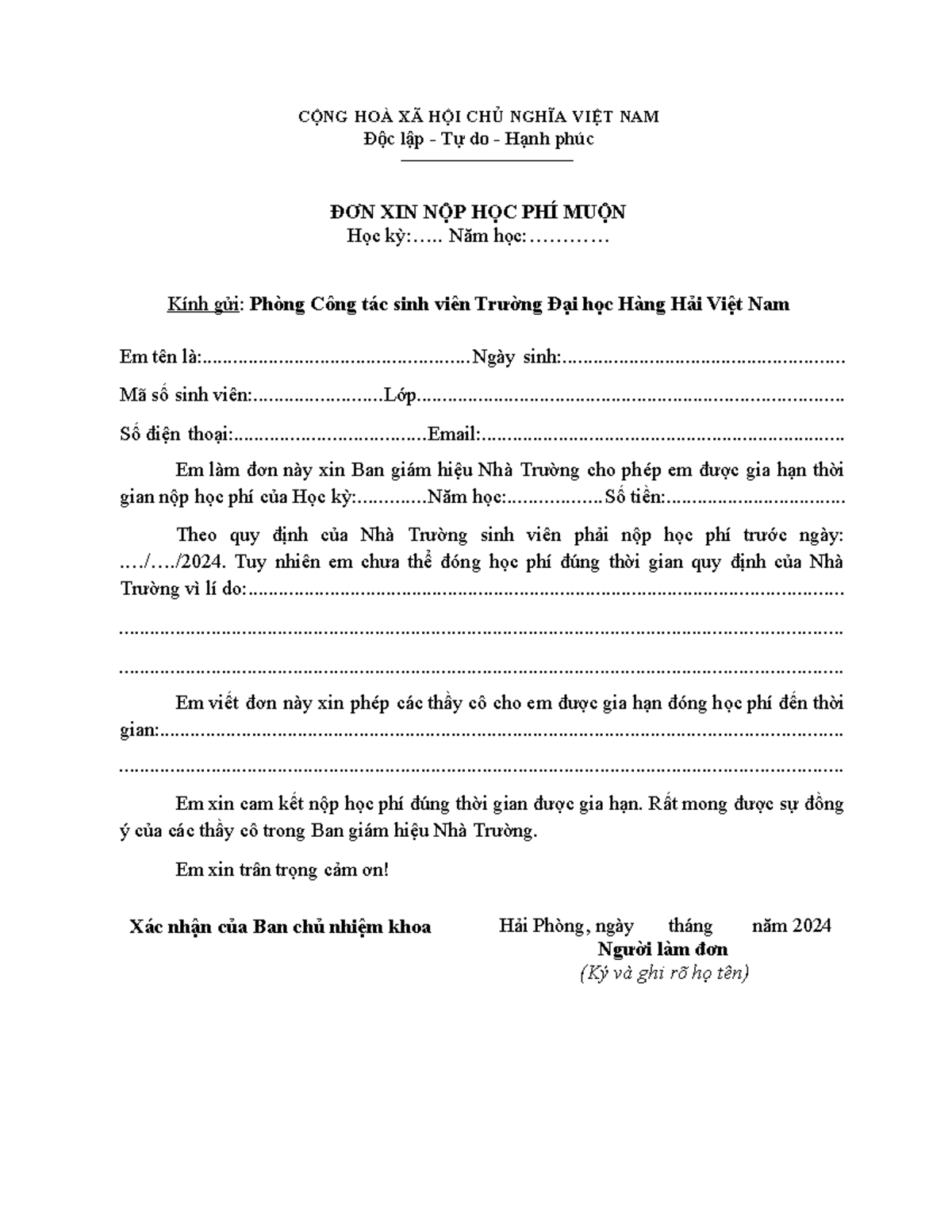 ĐƠN TRÌNH BÀY HOÀN CẢNH GIA ĐÌNH GIA HẠN HỌC PHÍ