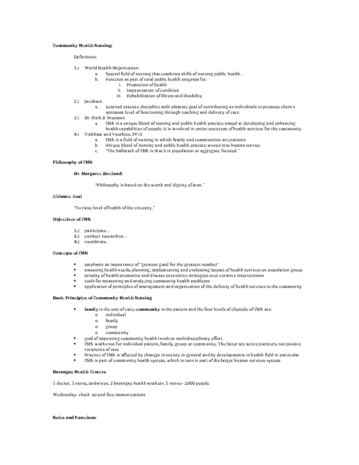 Community Health Nursing Notes: History and Concepts Overview - Studocu
