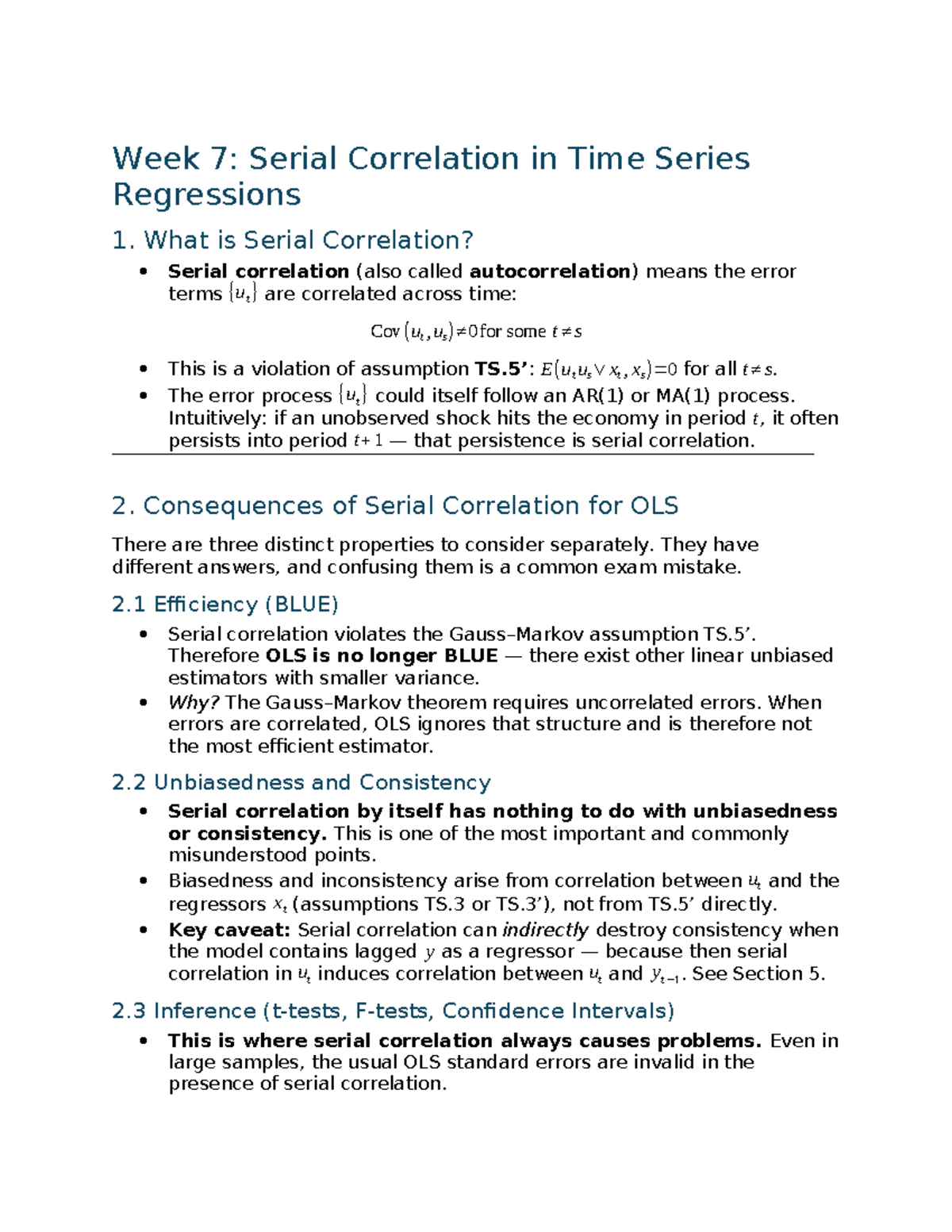 EC2C4 Lecture Notes: Understanding Serial Correlation in Time Series ...