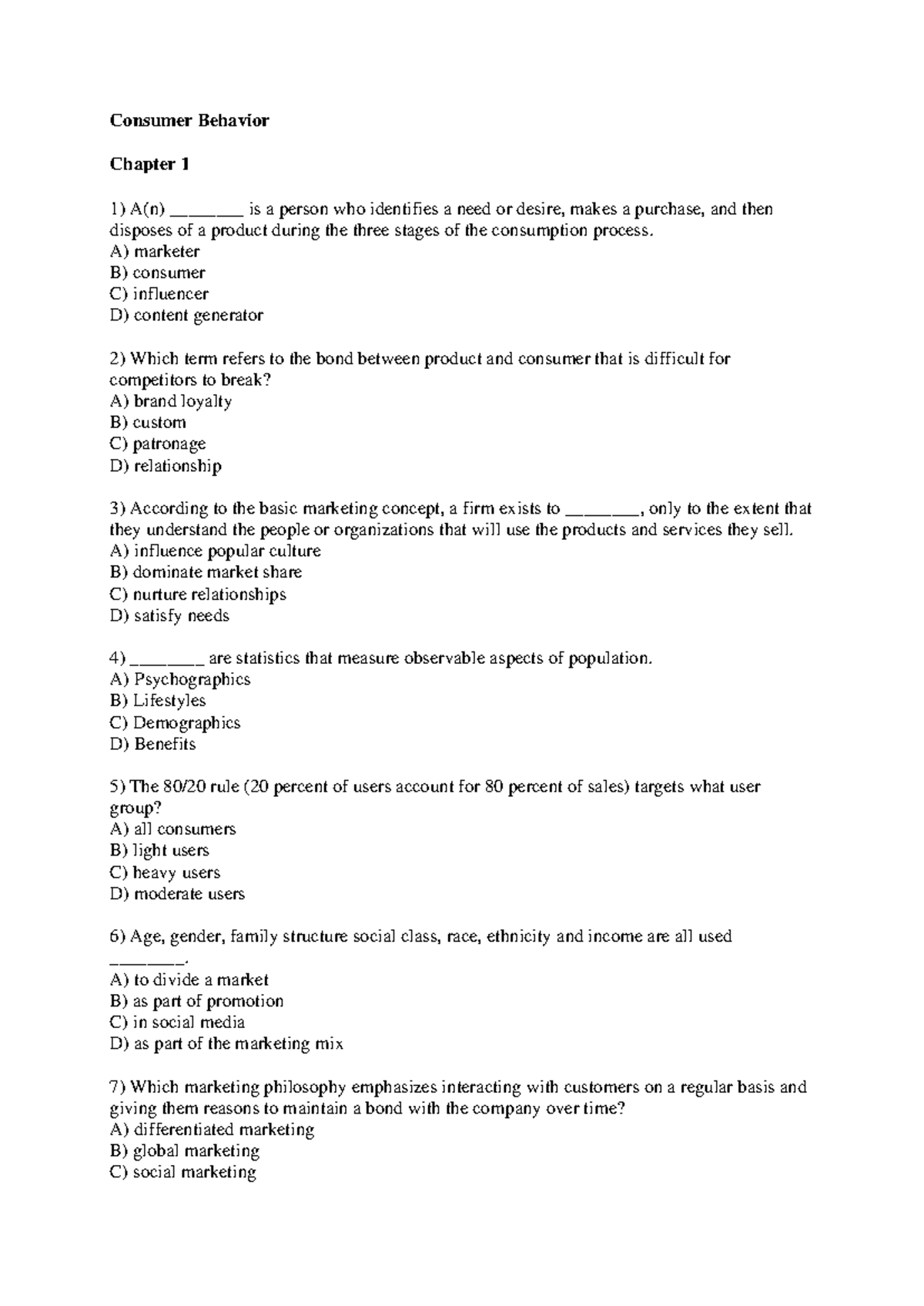 Consumer Behavior Chapter 1-5: Sample Exam Questions & Insights - Studocu