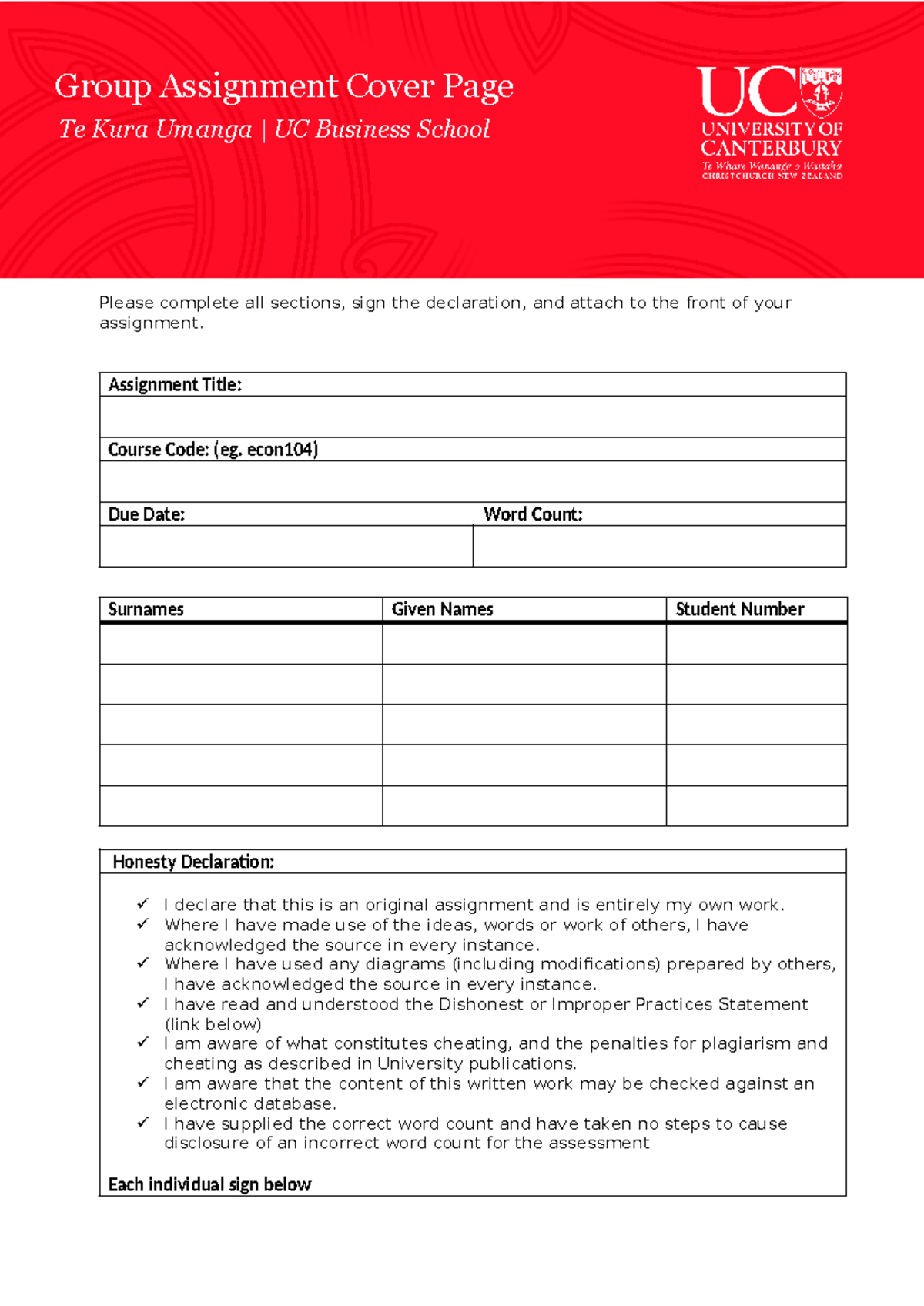 Group Assignment Cover Page - Te Kura Umanga UC Business School - Studocu