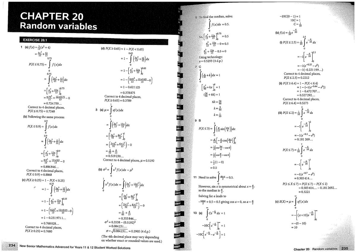 Chapter 20: Random Variables - Worked Solutions for Advanced Math - Studocu