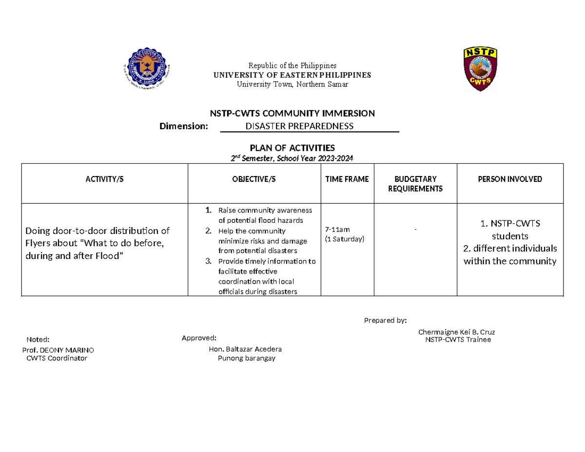 CWTS Common Module 1: Overview of NSTP Implementation for Review - Studocu