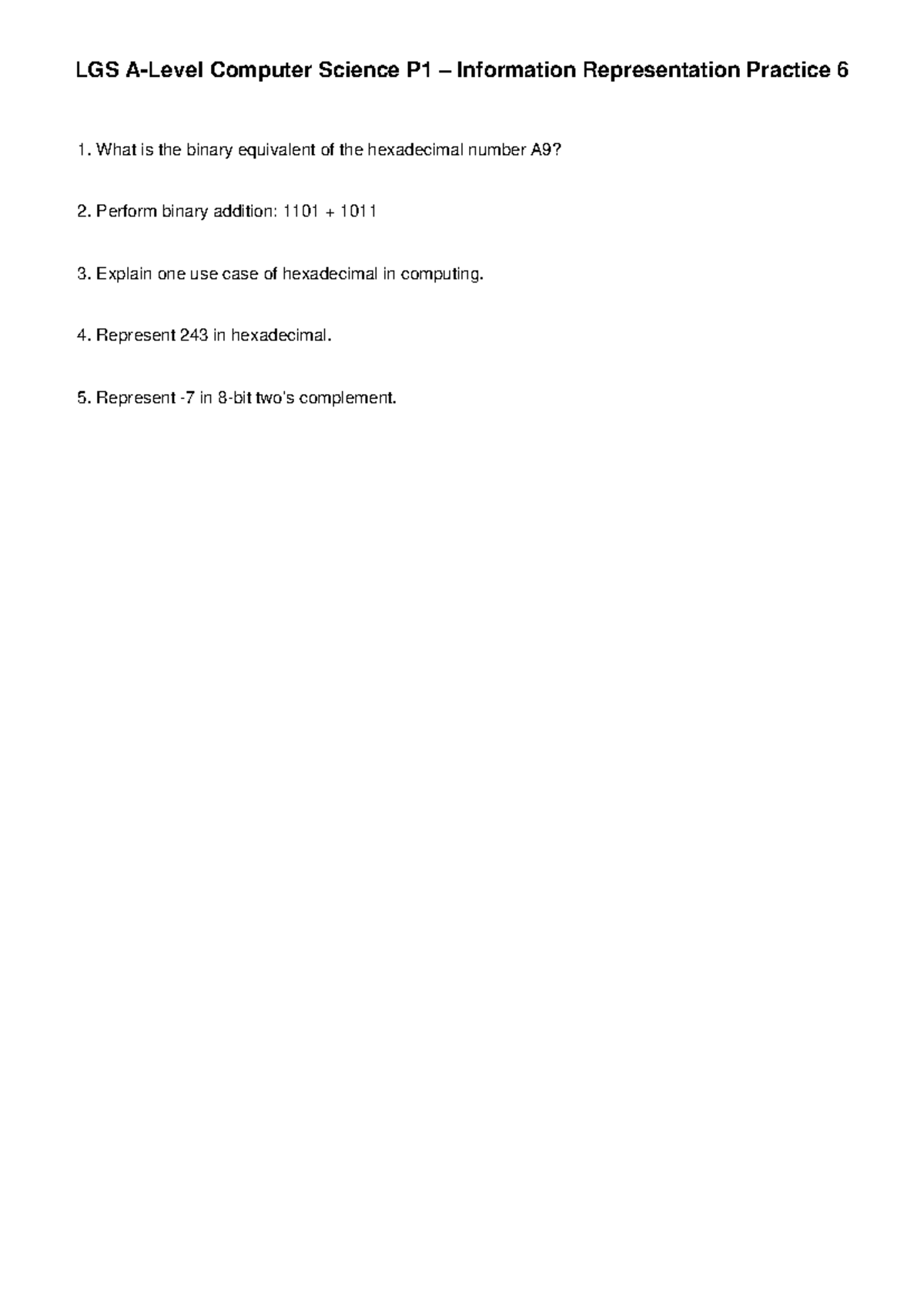 LGS A-Level CS P1 1.1 6 - Homework Practice - Alevel Computer Science ...