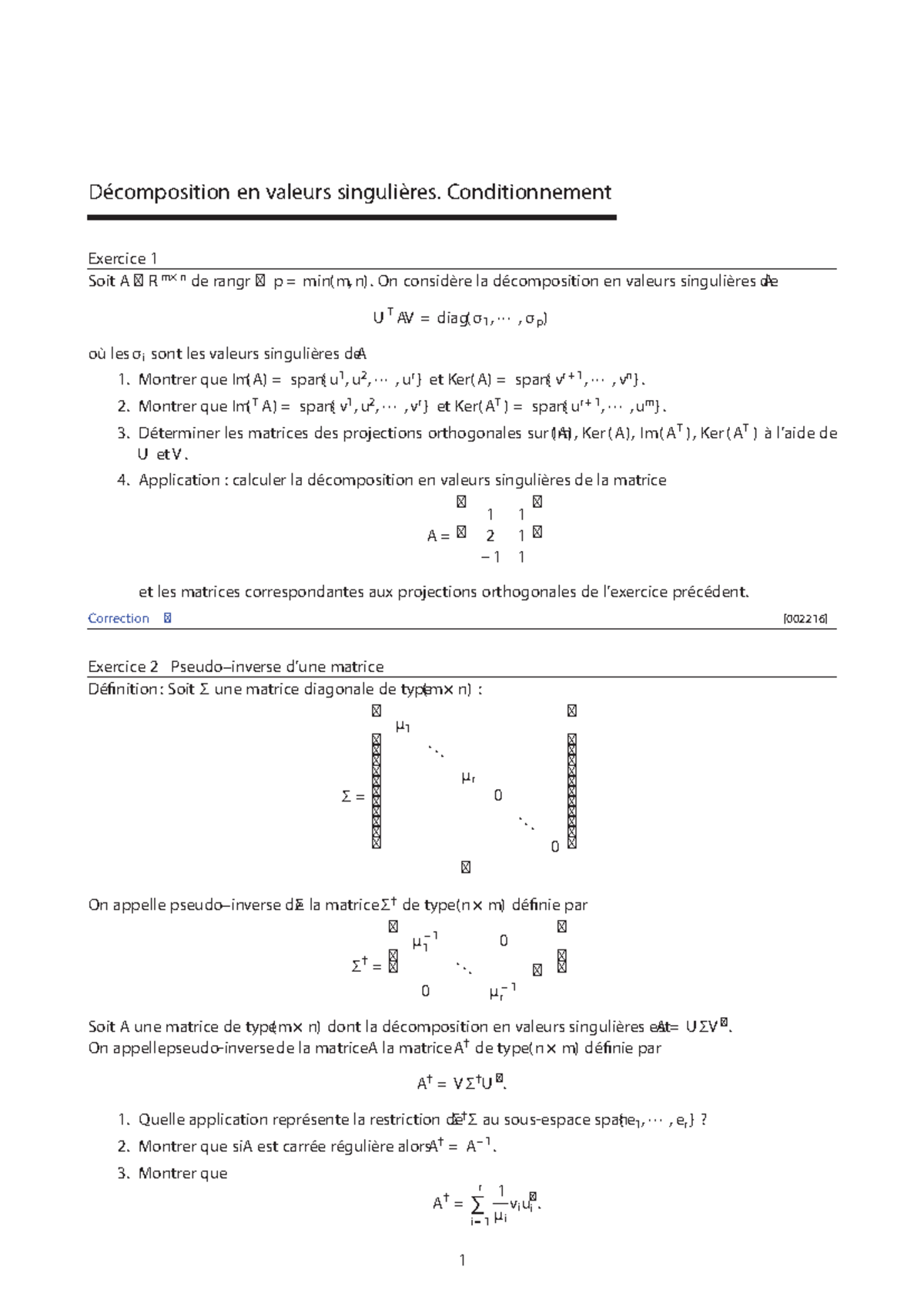 en valeurs singulières. Conditionnement — free download