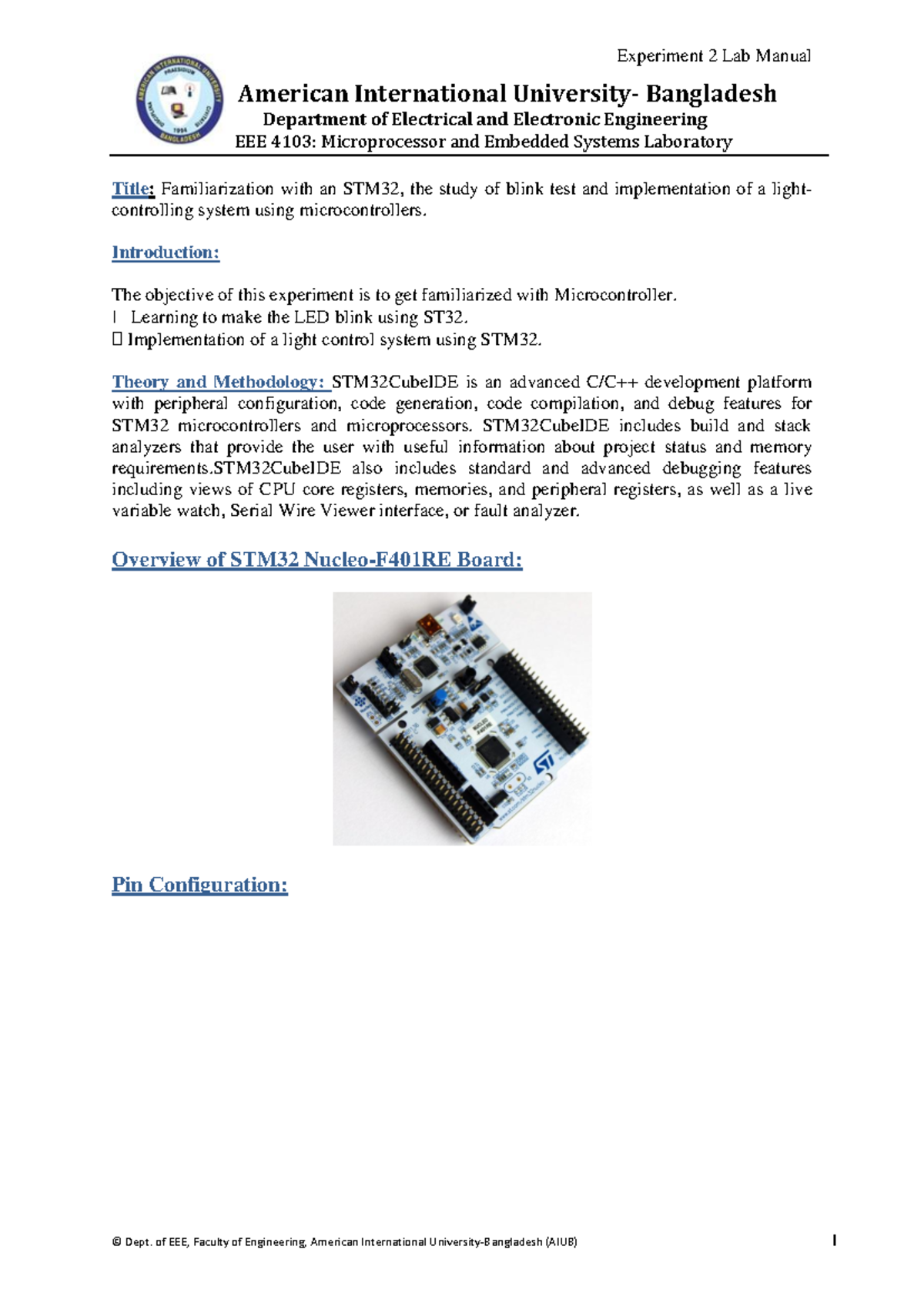 MAES 4103: Lab Manual for STM32 Light Control System Experiment 2 - Studocu