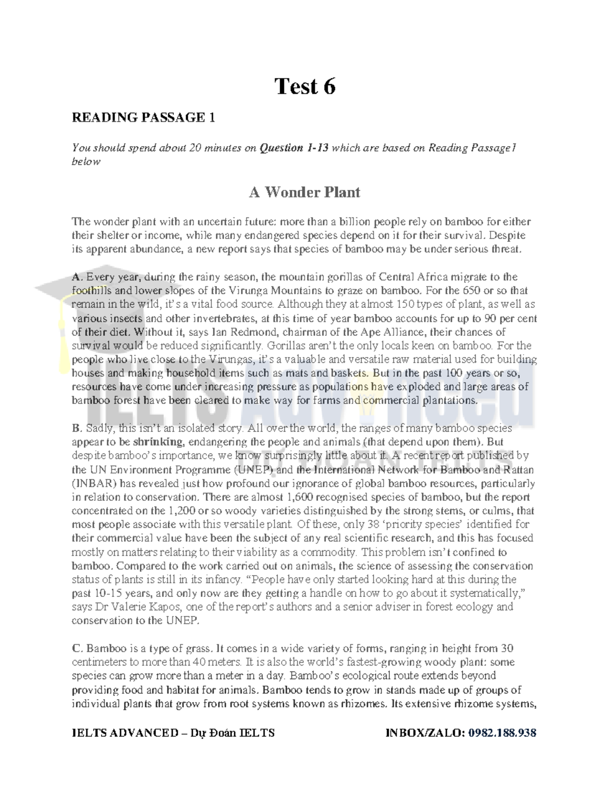 Test 6 - IELTS Reading Passage Analysis and Questions - Studocu