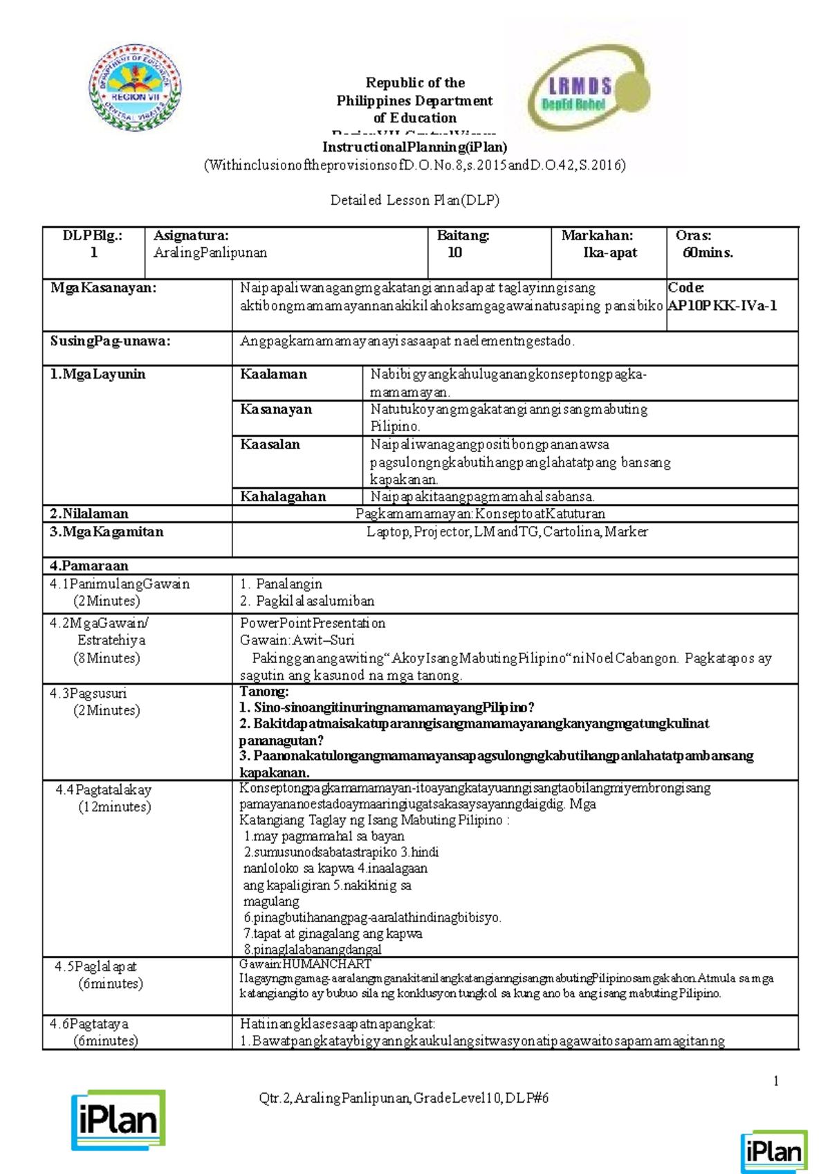 Detailed Lesson Plan for Araling Panlipunan G10 - AP (4th Quarter ...