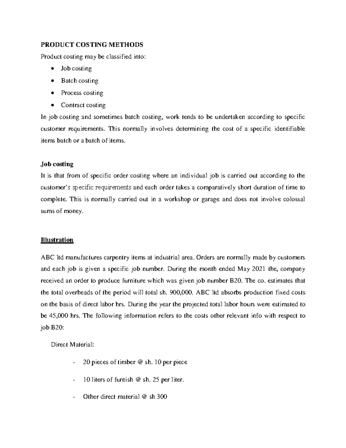 Product Costing Methods: Job, Batch, and Process Costing Analysis - Studocu