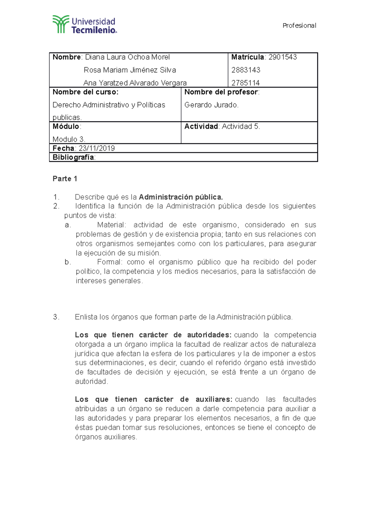 Adminitrativo Actividad 5 - Nombre : Diana Laura Ochoa Morel Rosa ...