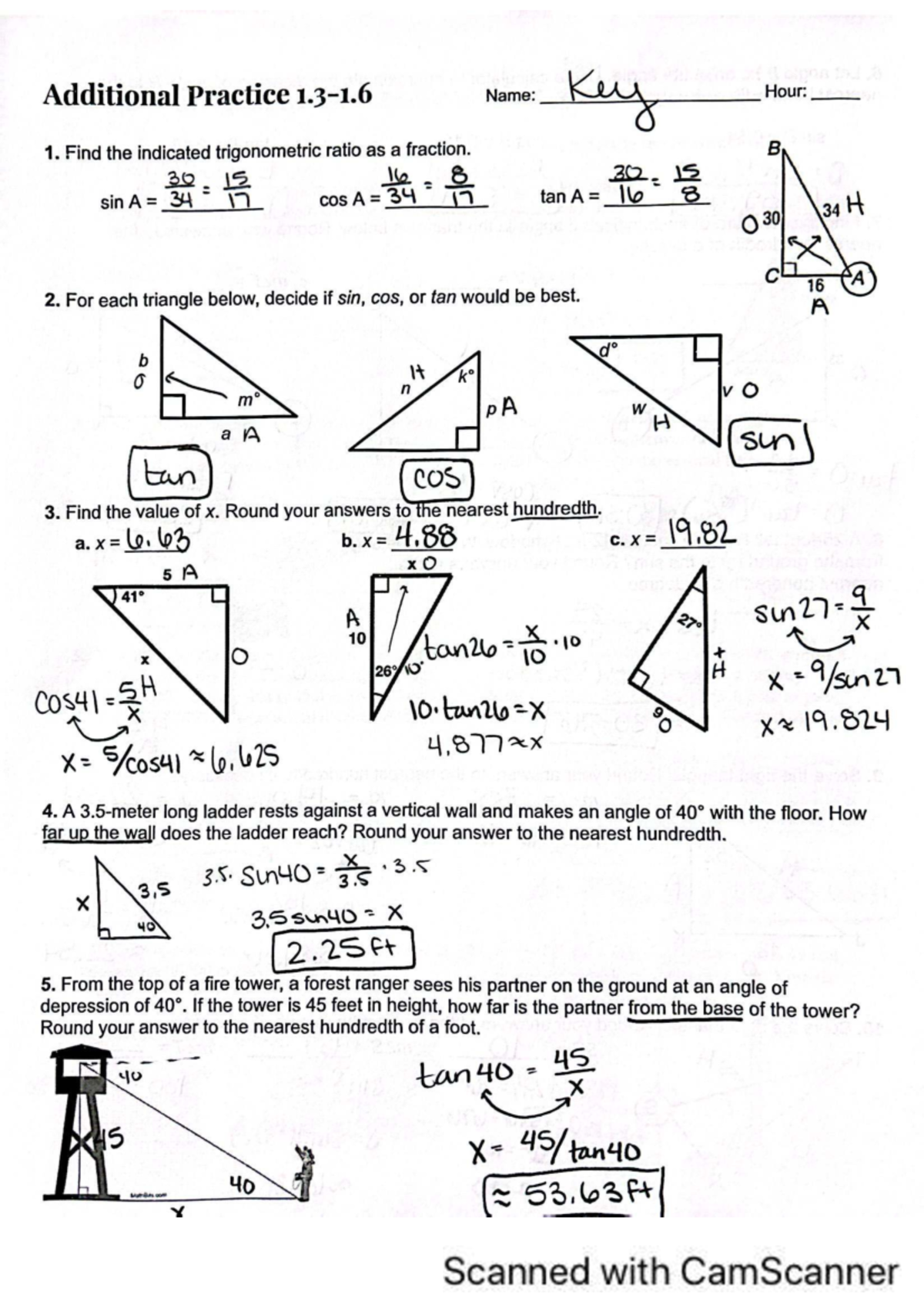 1.3-1.6 Additional Practice Key - Additional Practice Name: Key Hour: 1 ...