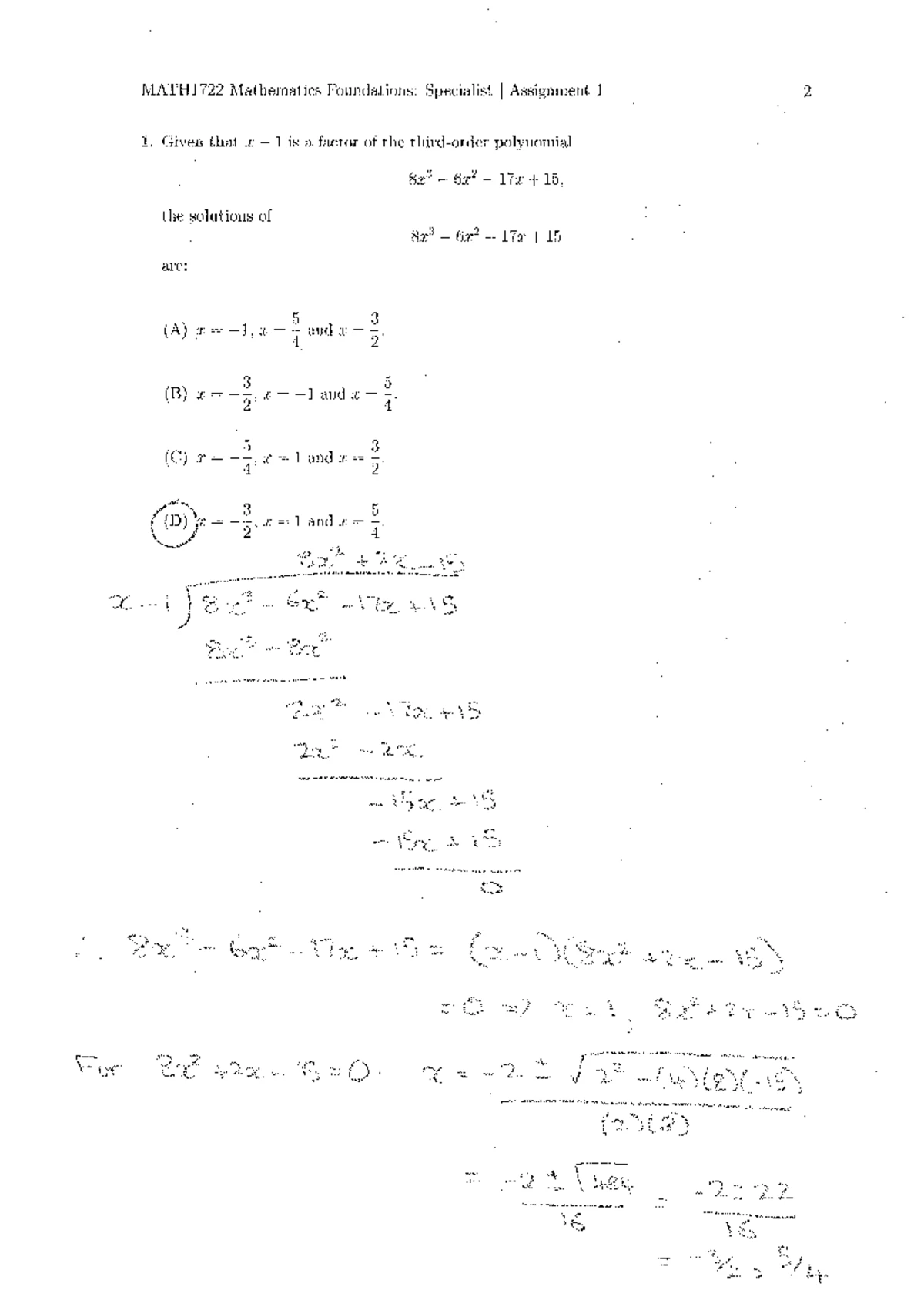 MATH1722 Mathematics Foundations: Specialist Test 2 - Semester 1, 2025 ...