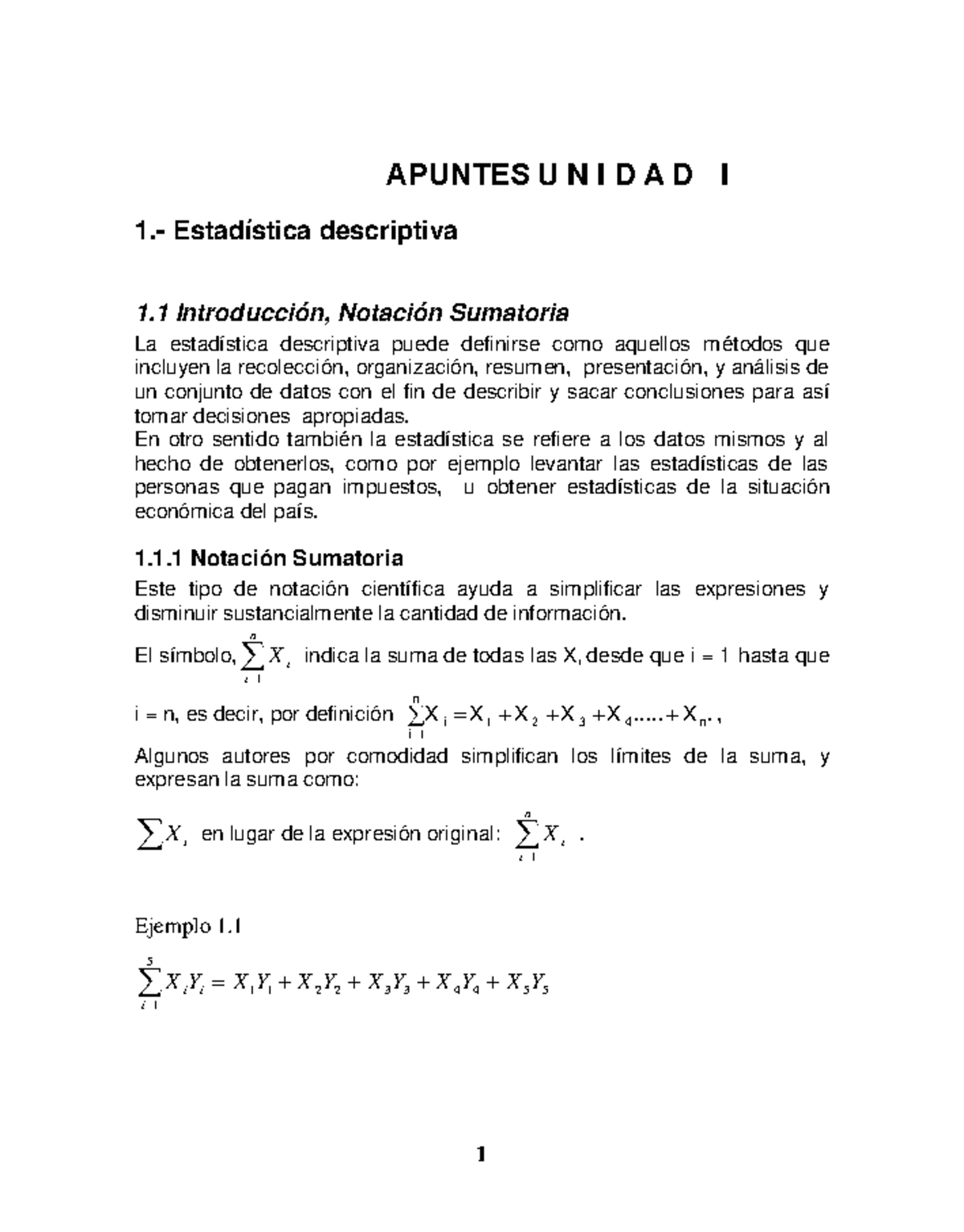 Apuntes U1: Introducción a la Estadística Descriptiva y Medidas - Studocu