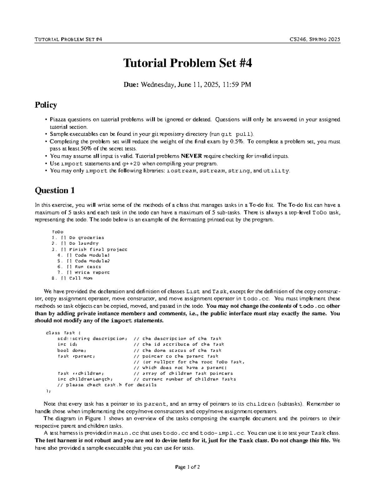 Tutorial Problem Set CS246 - Spring 2025 - Studocu