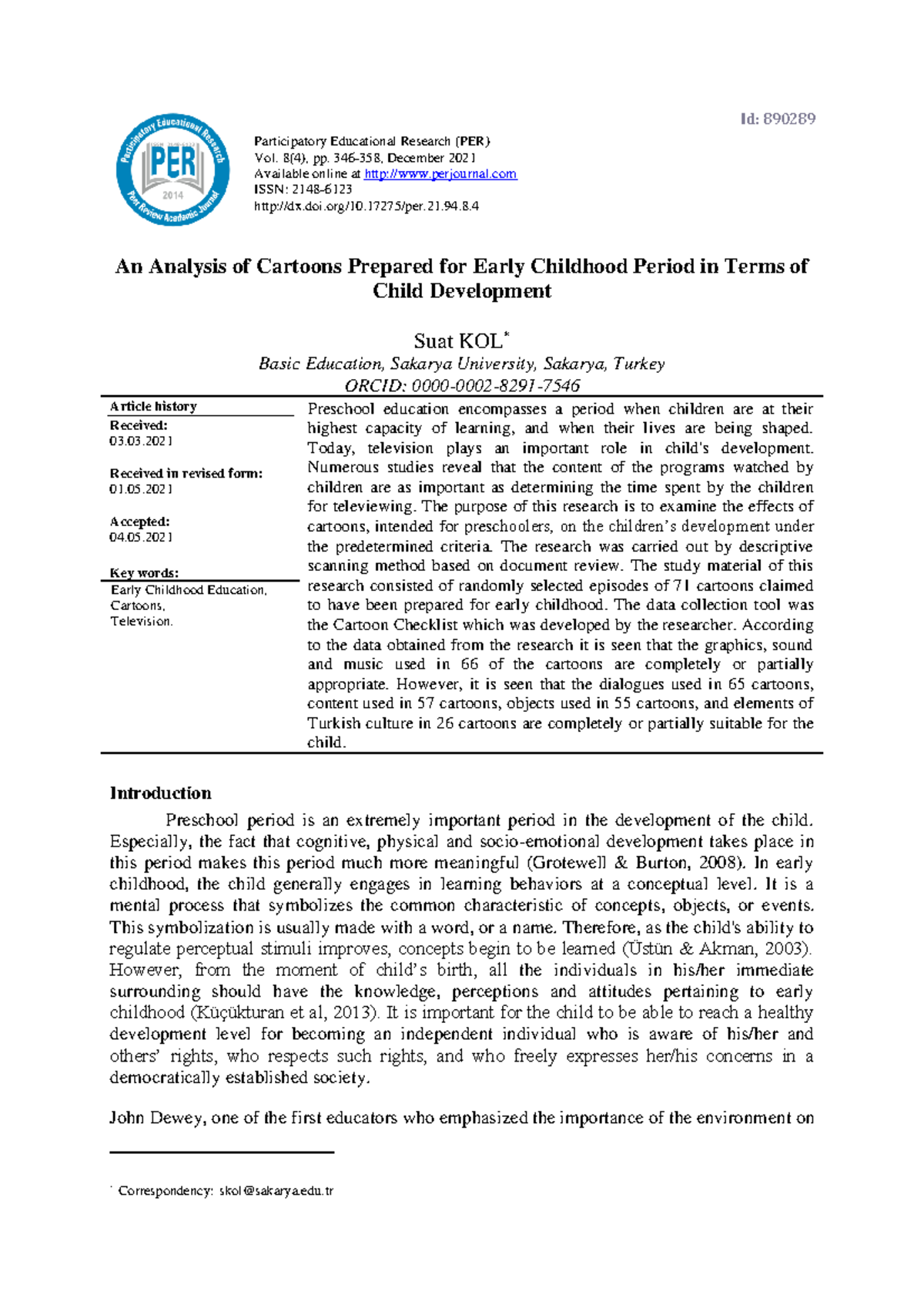 An Analysis of Cartoons for Early Childhood Development (PER 8(4 ...