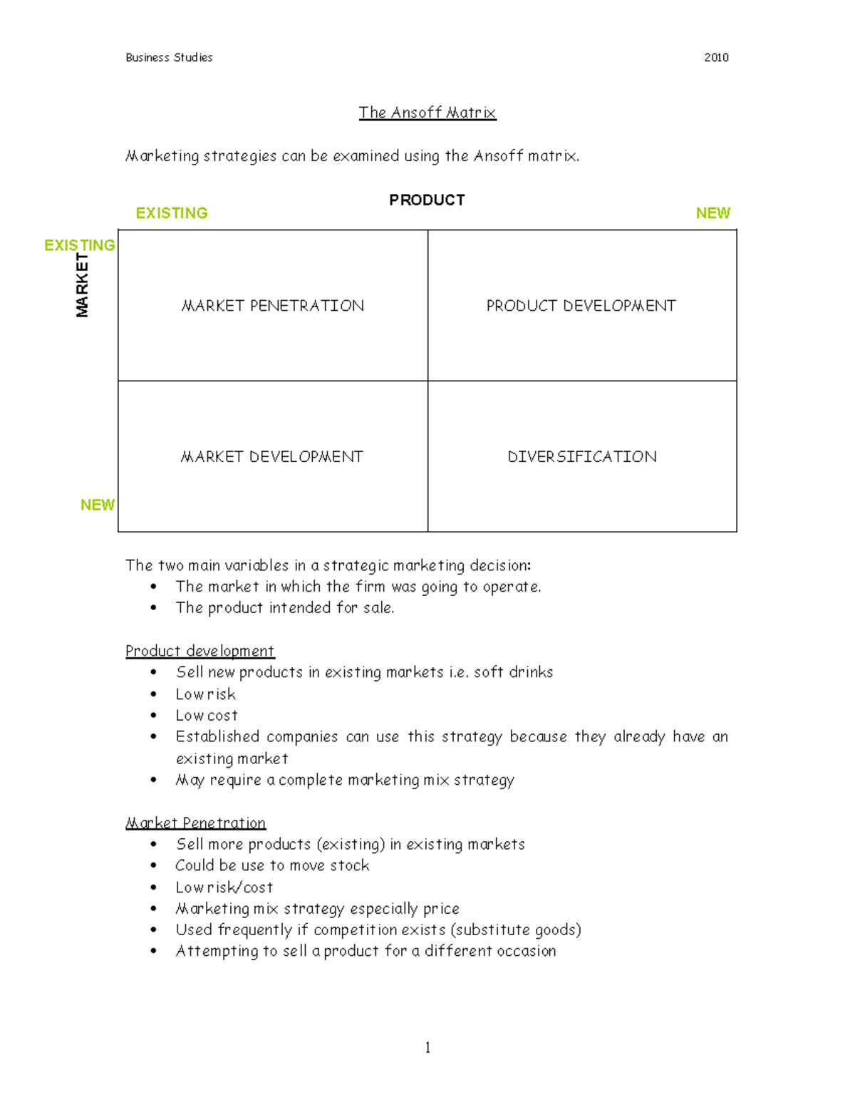Ansoff Matrix Insights for Business Studies 2010: Strategies Explained ...