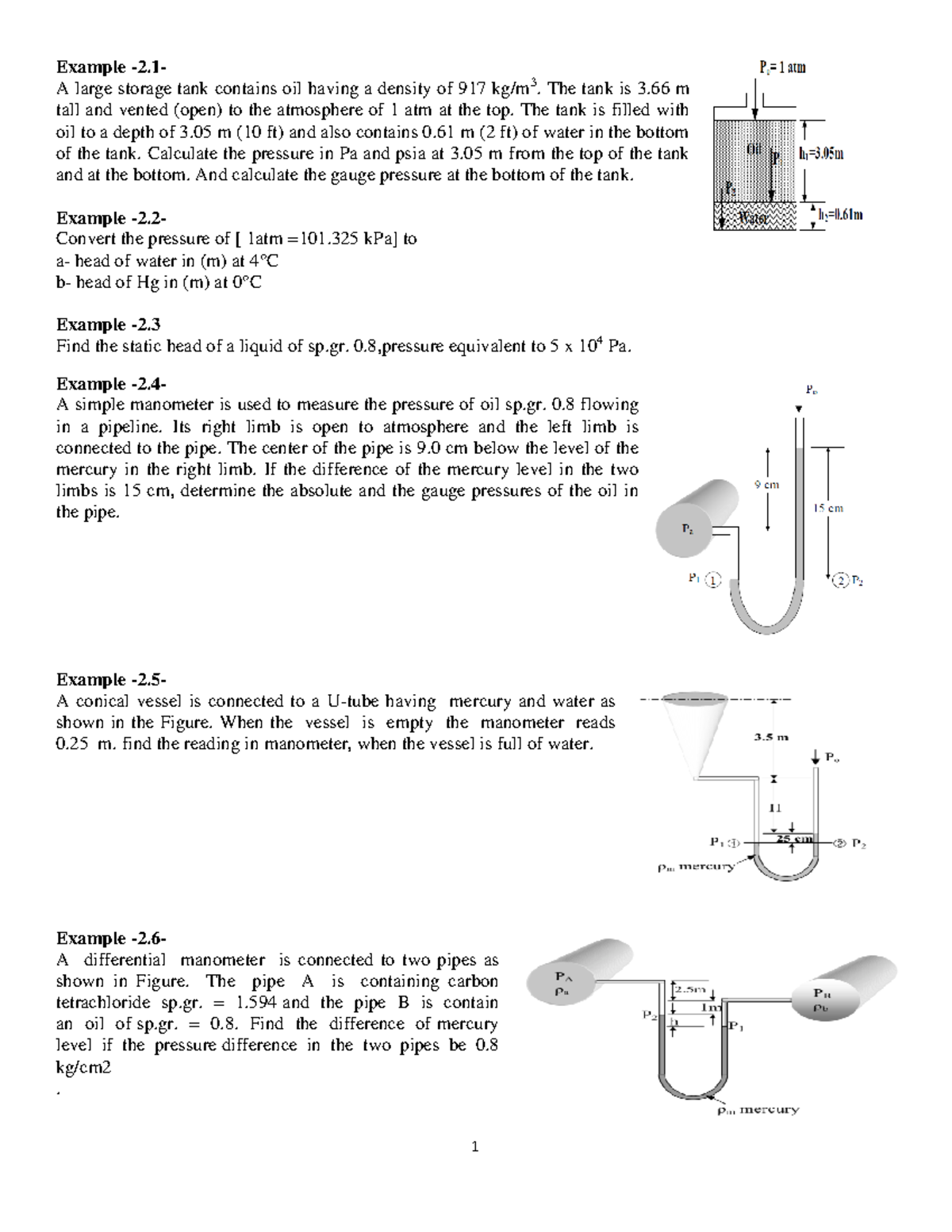 Fluid Mechanics - Example Problems and Calculations - Studocu