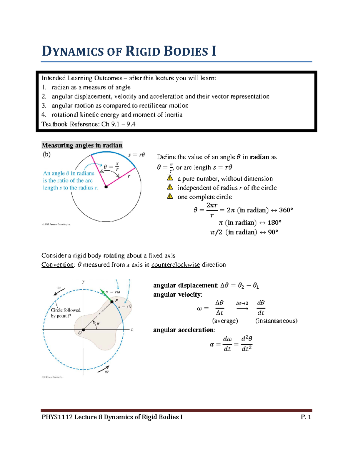 Lecture 08 - Dynamics of Rigid Bodies I Overview - LEUNG, Pak Wo - Studocu