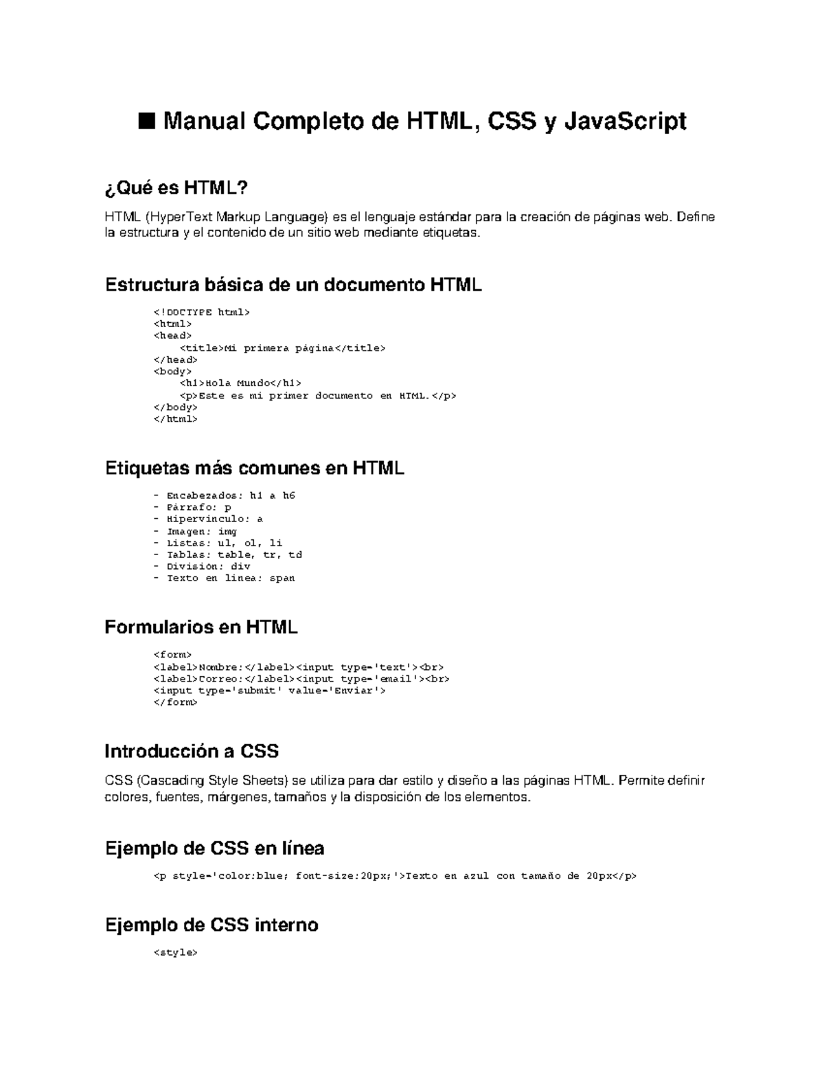 Manual Completo de HTML, CSS y JavaScript - Guía Esencial - Studocu