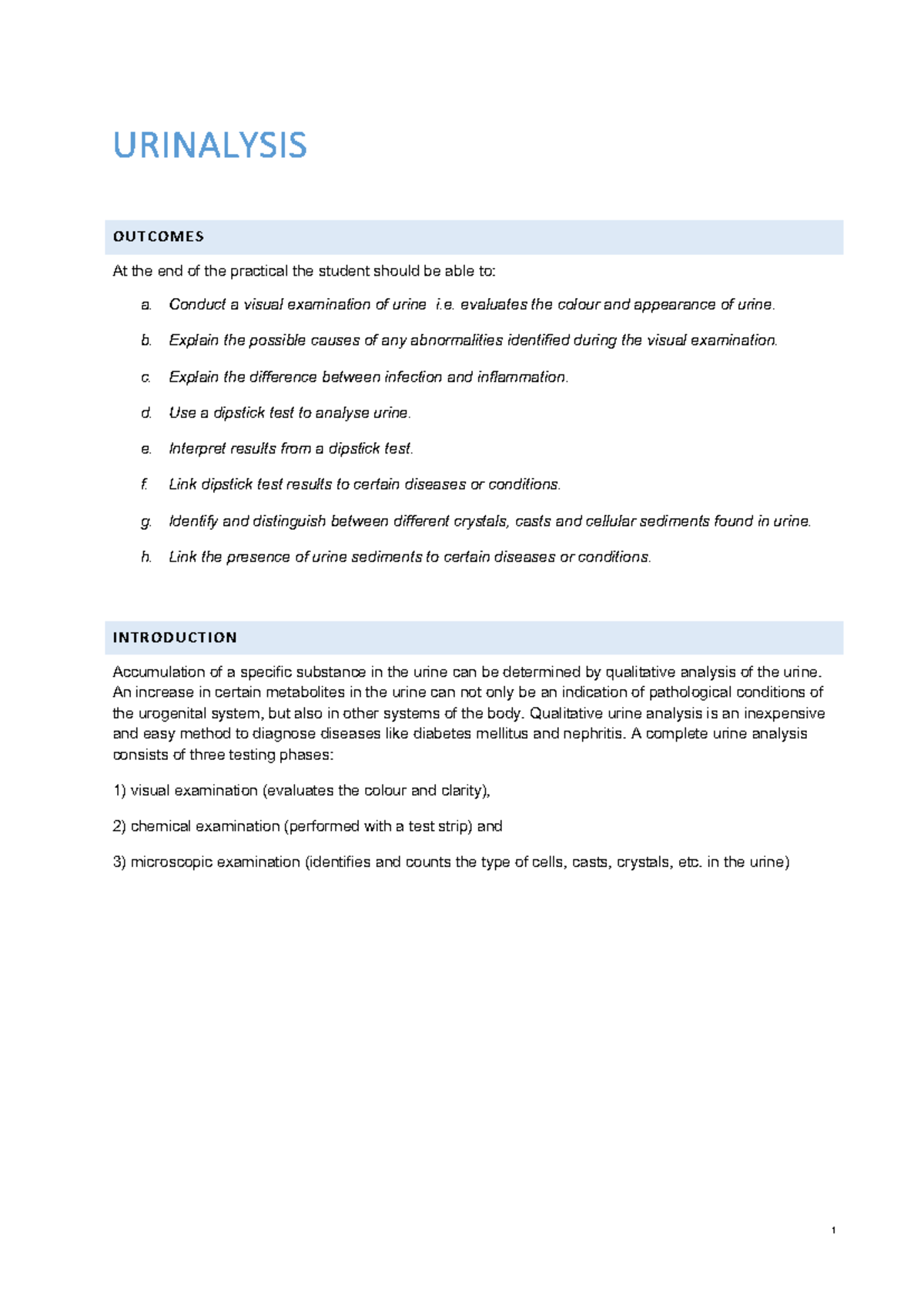 URINALYSIS OUTCOMES: Practical Guide for 2021 Study Material - Studocu