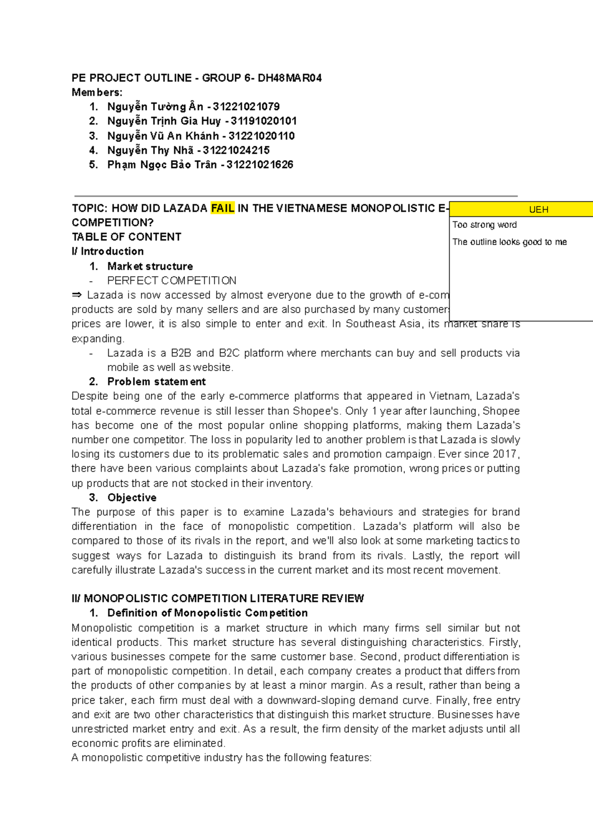 6. Group 6 PE project outline - PE PROJECT OUTLINE - GROUP 6- DH48MAR ...