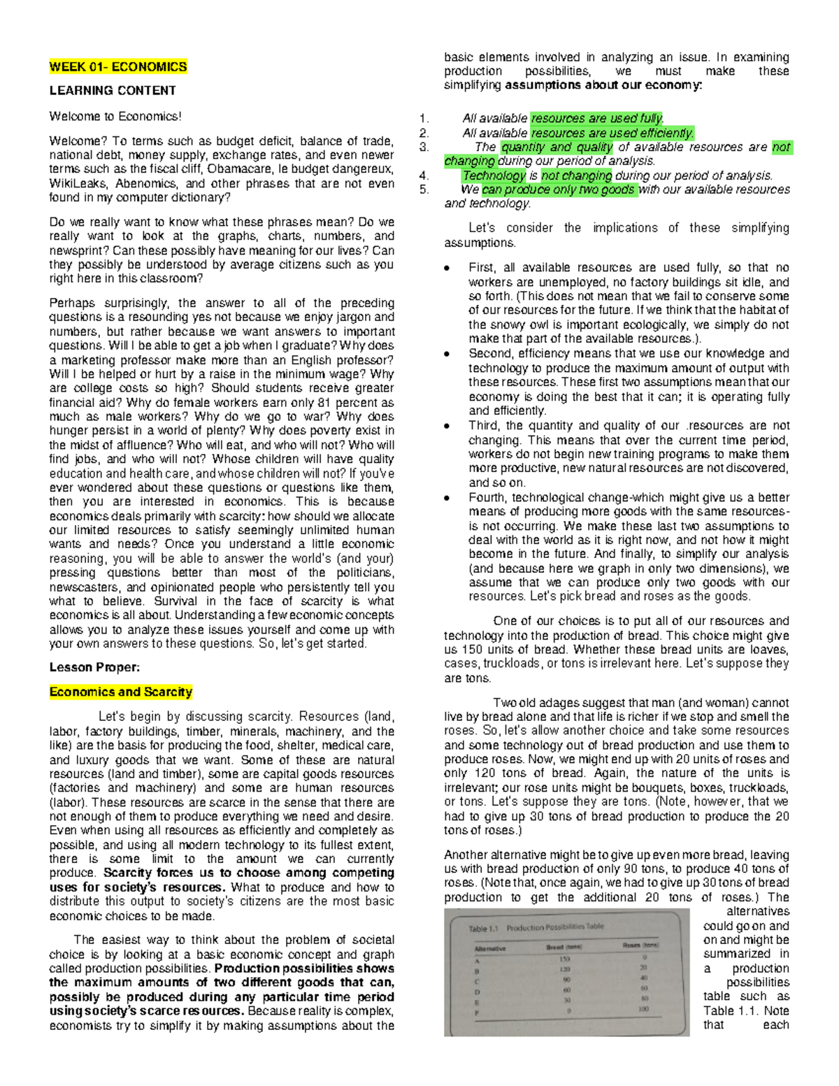 ECON 101: Prelim Notes on Economics, Scarcity, and Supply-Demand - Studocu