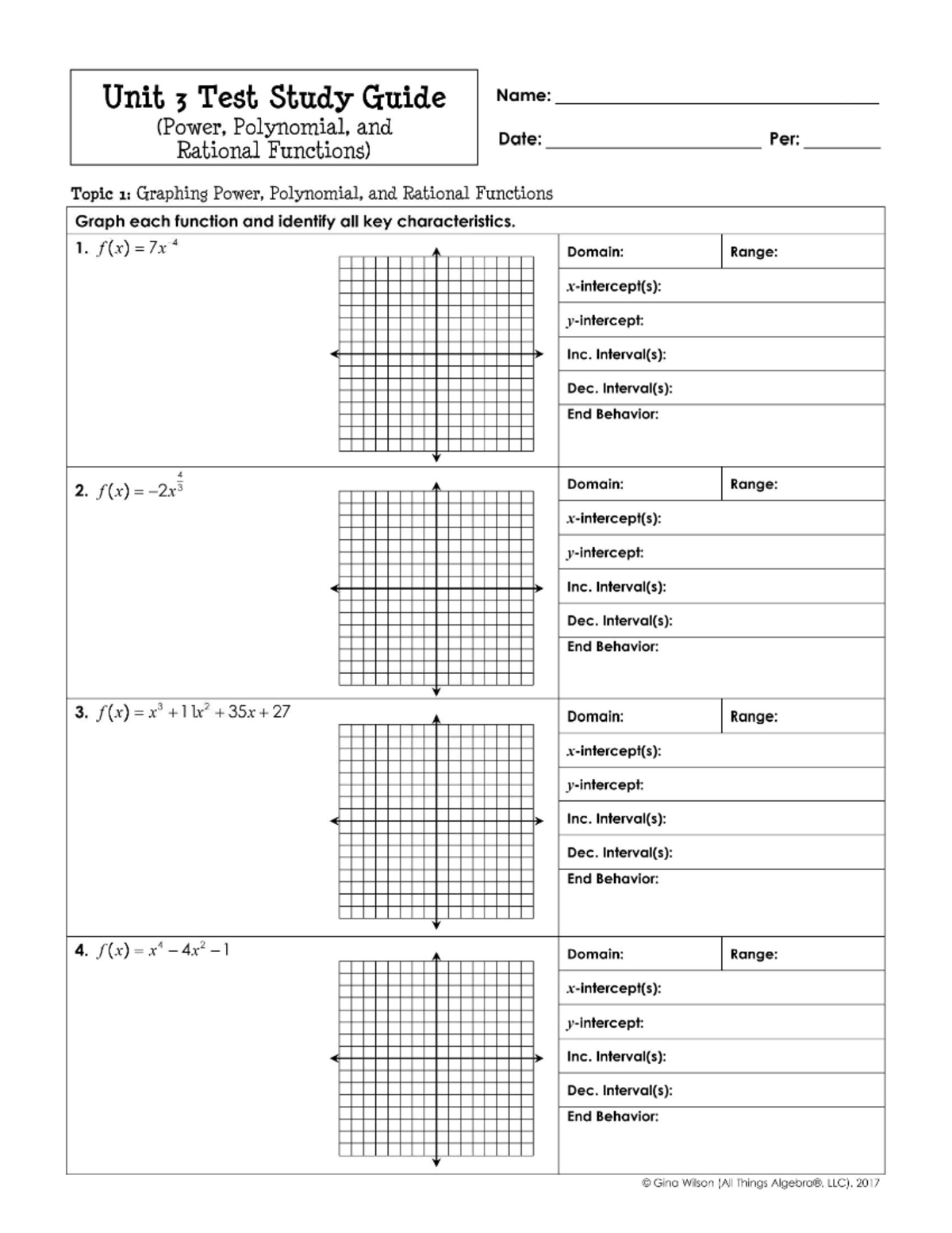 Unit 3 Test Study Guide: Power, Polynomial & Rational Functions - Studocu