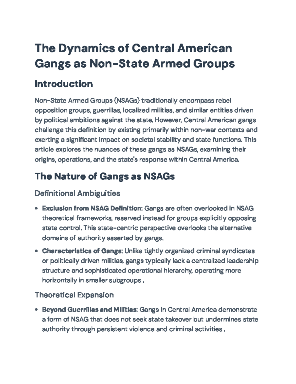 Dynamics of Central American Gangs as Non-State Armed Groups - The ...