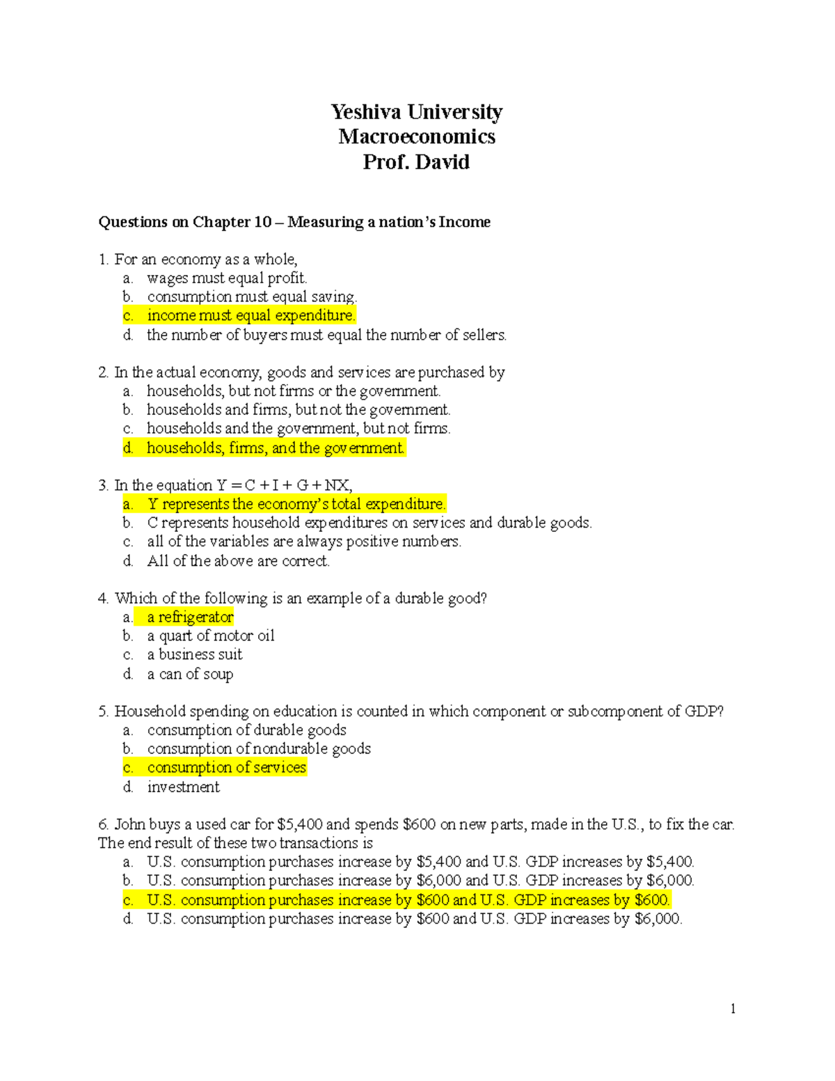 Practice Questions and Answers for Chapter 15 (GDP) in Macro Econ - Studocu