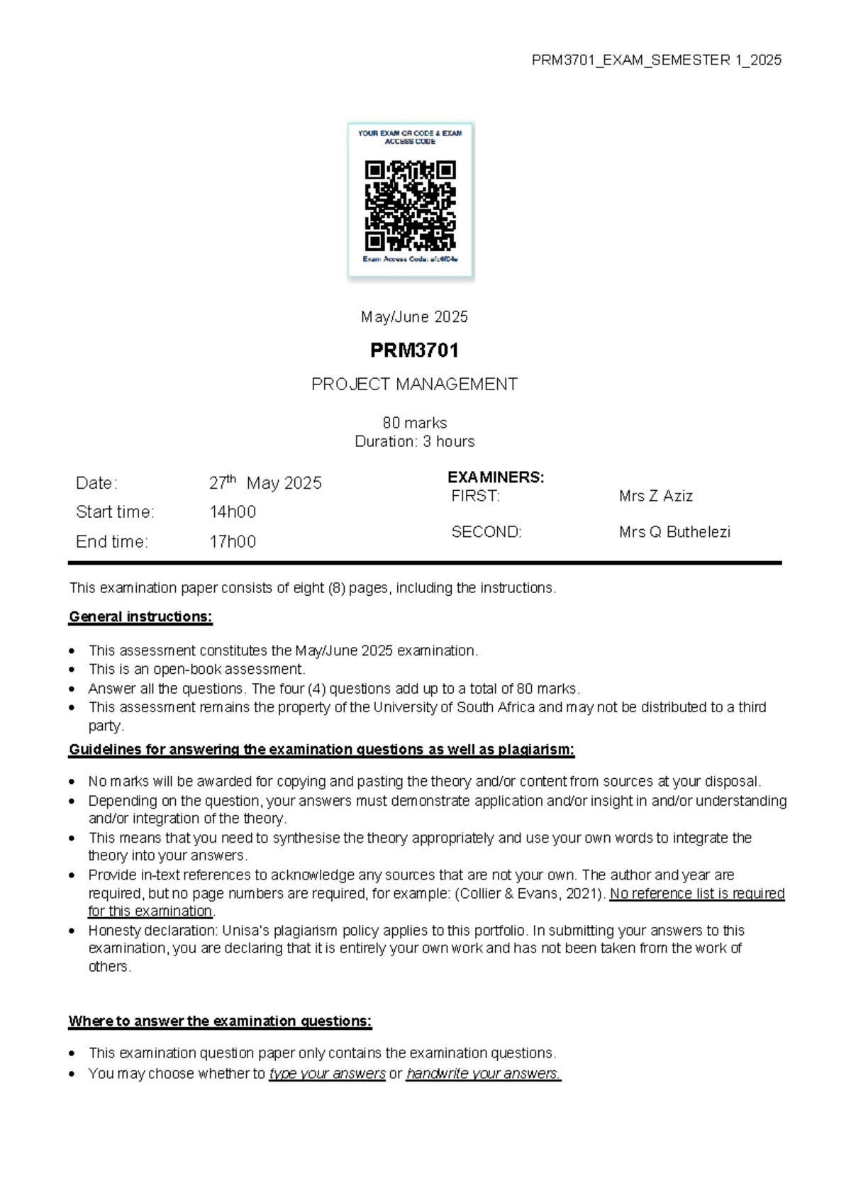 PRM3701 2021 Final Exam Tutorial Letter 001/3 - Project Management ...