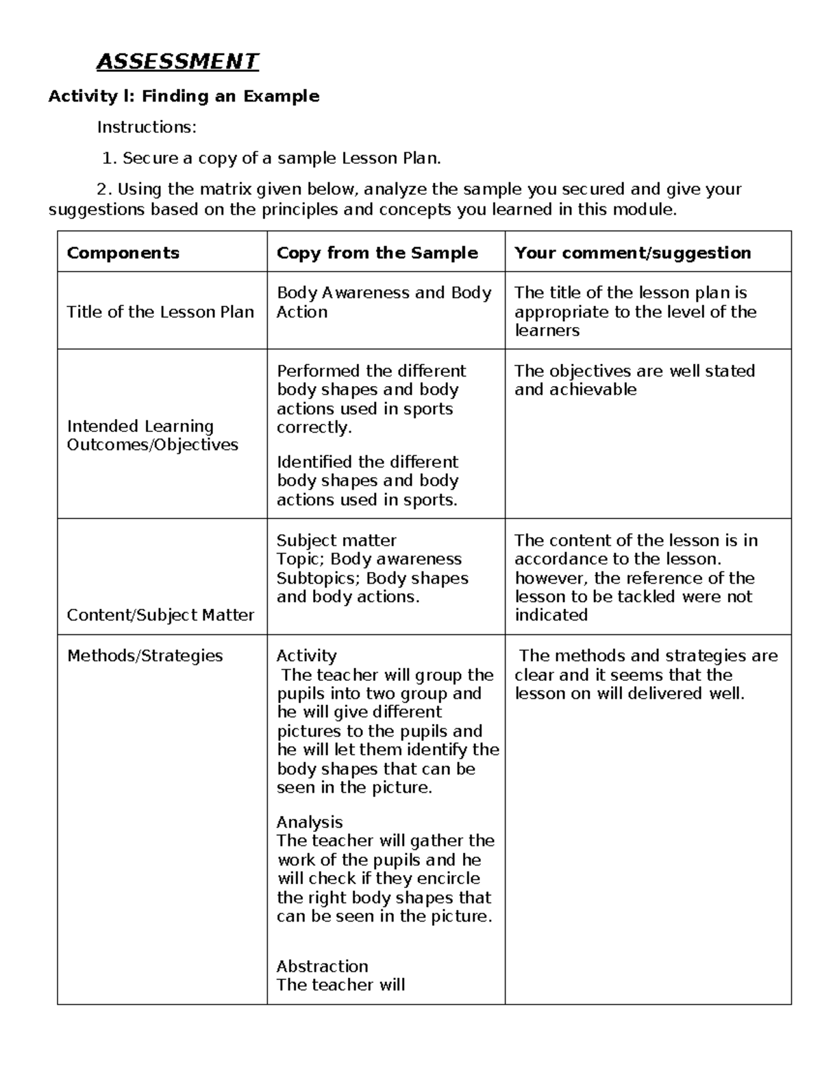 Midterm Analysis of Lesson Plan - PROF ED 13 Module Insights - Studocu
