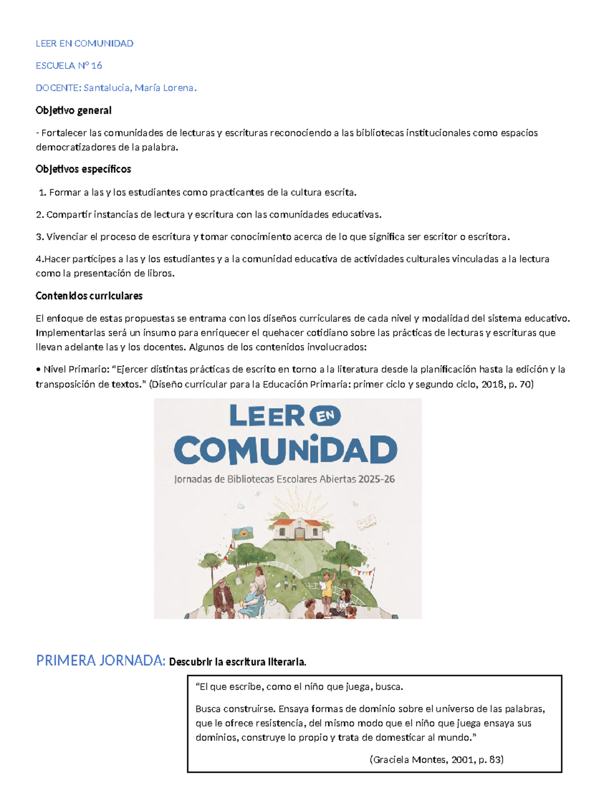 LEER EN COMUNIDAD: Propuestas de Escritura y Lectura - Studocu