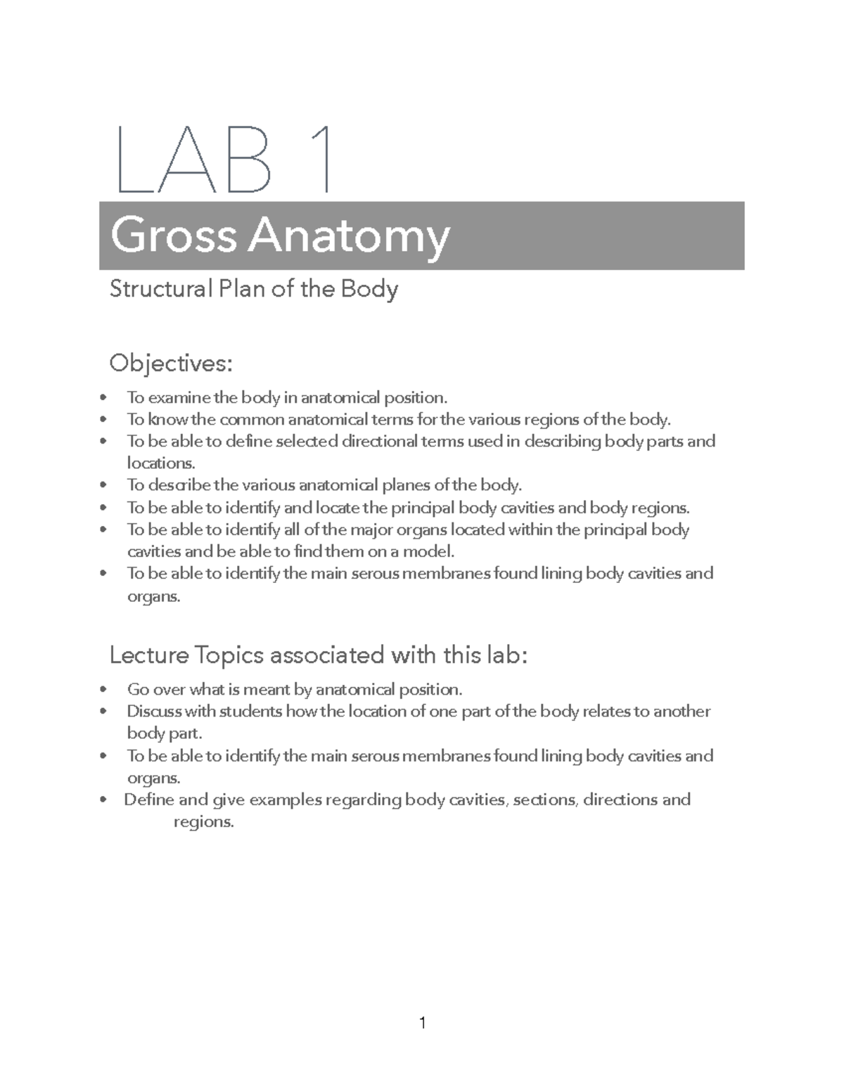 LAB 1: Gross Anatomy Concepts, Terms, and Exercises - Studocu