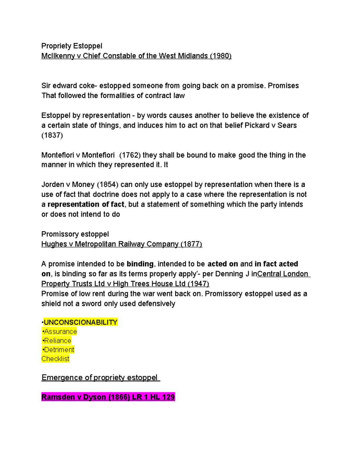 Propriety Estoppel Notes - L Law L7: Understanding Key Cases and ...