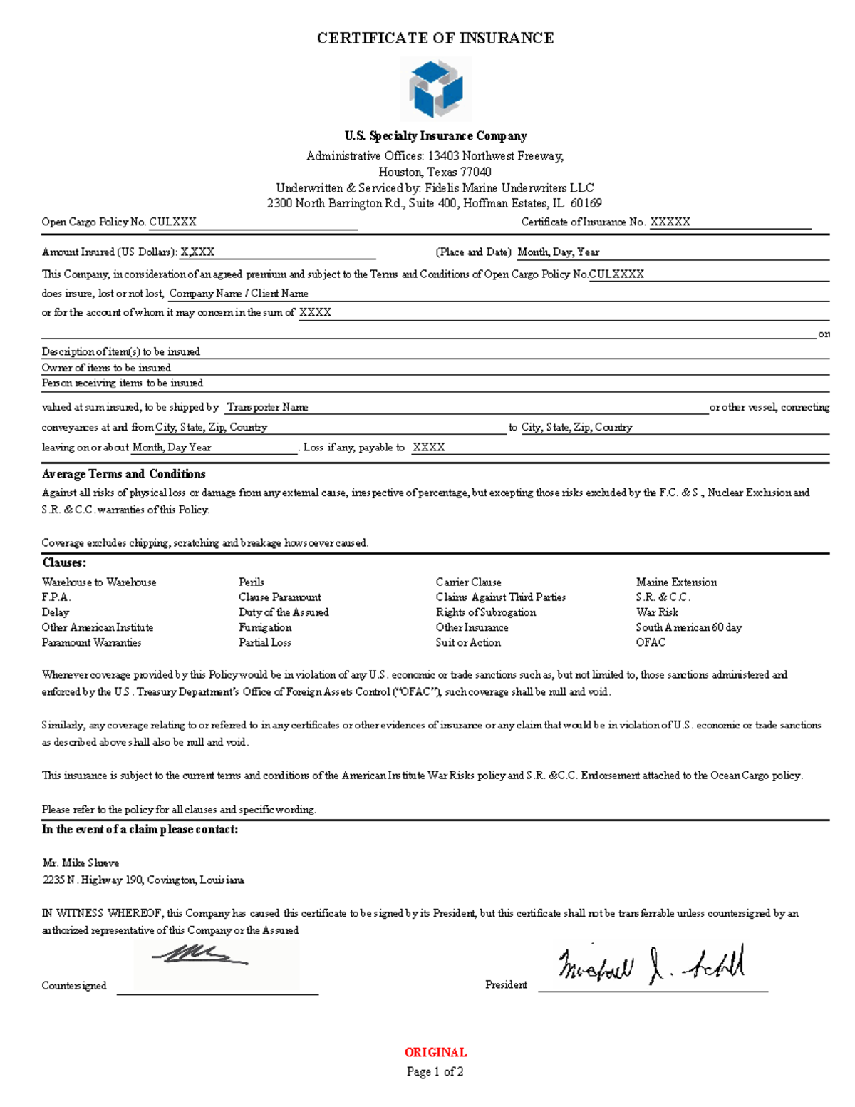 11-11-15 Sample Insurance Certificate for Logistics Coverage - Studocu