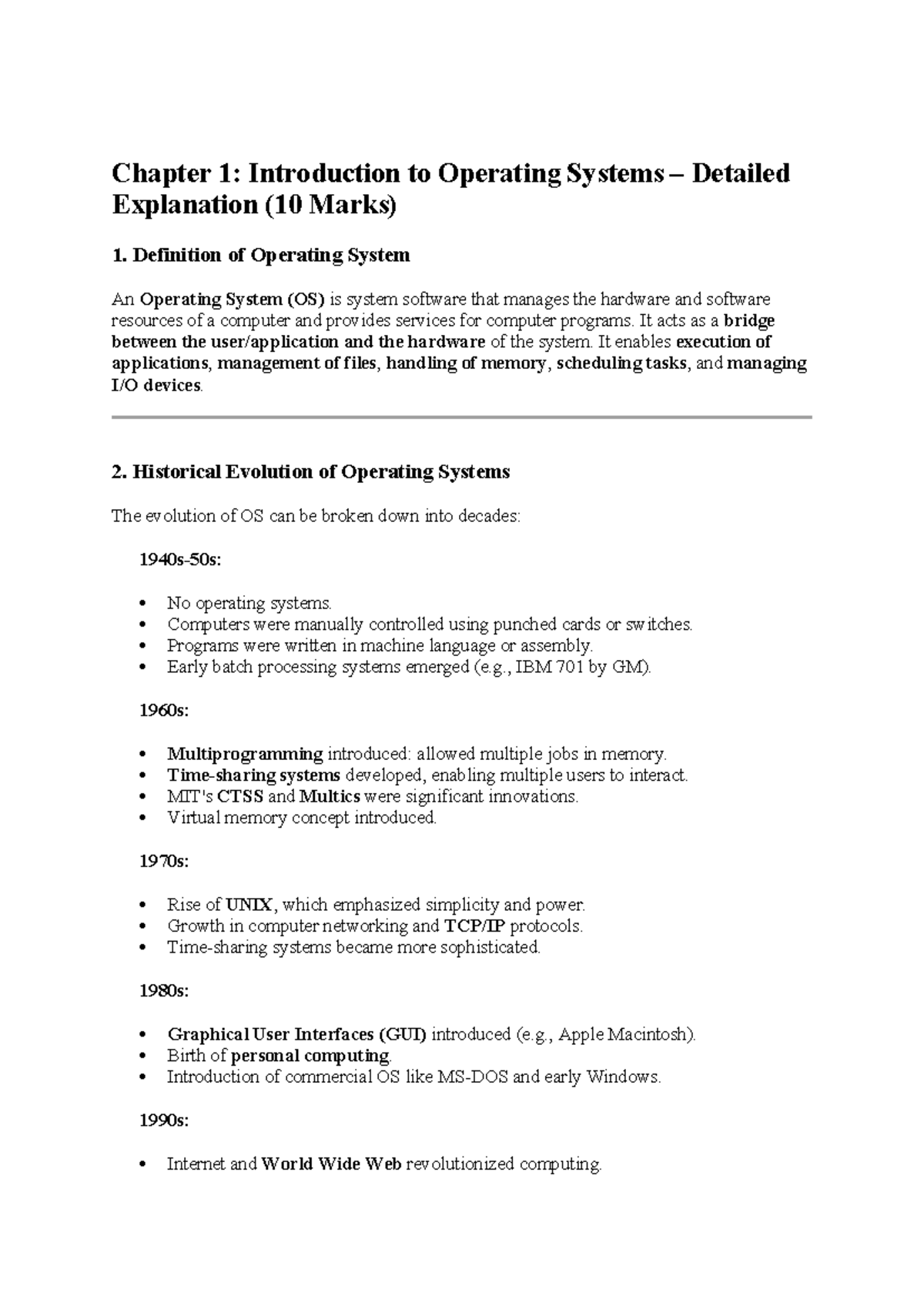 OS Chapter 1: Intro to Operating Systems Overview (10 Marks) - Studocu