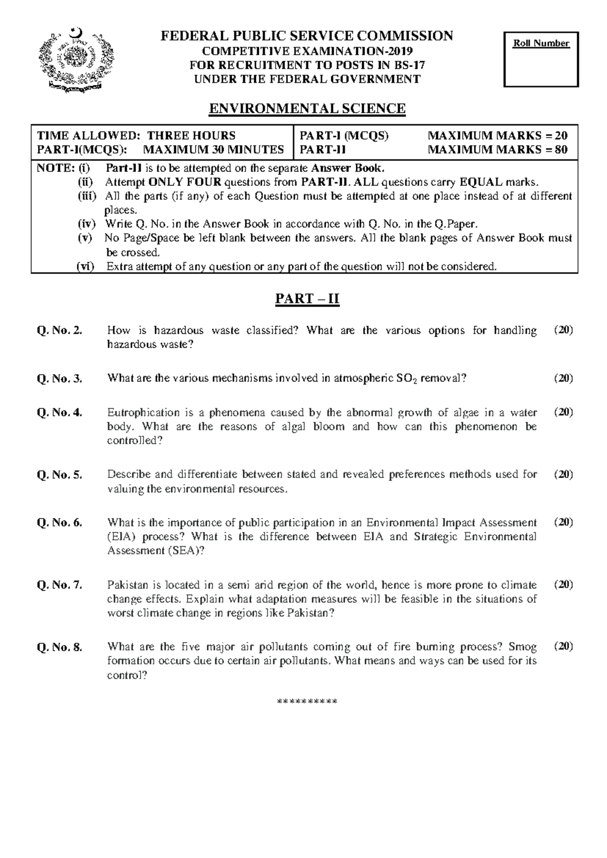 Environmental Science 2021: Federal Public Service Exam Guide - Studocu