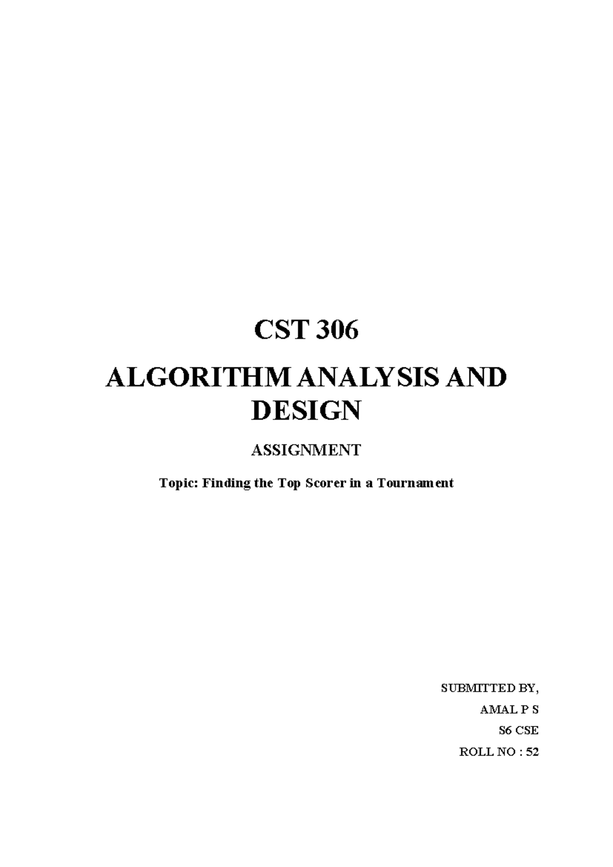 CST 306 ALGORITHM ANALYSIS AND DESIGN ASSIGNMENT: Top Scorer in ...