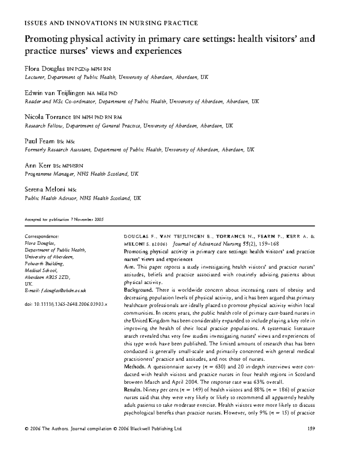 Promoting Physical Activity in Primary Care: Nurses' Perspectives and ...