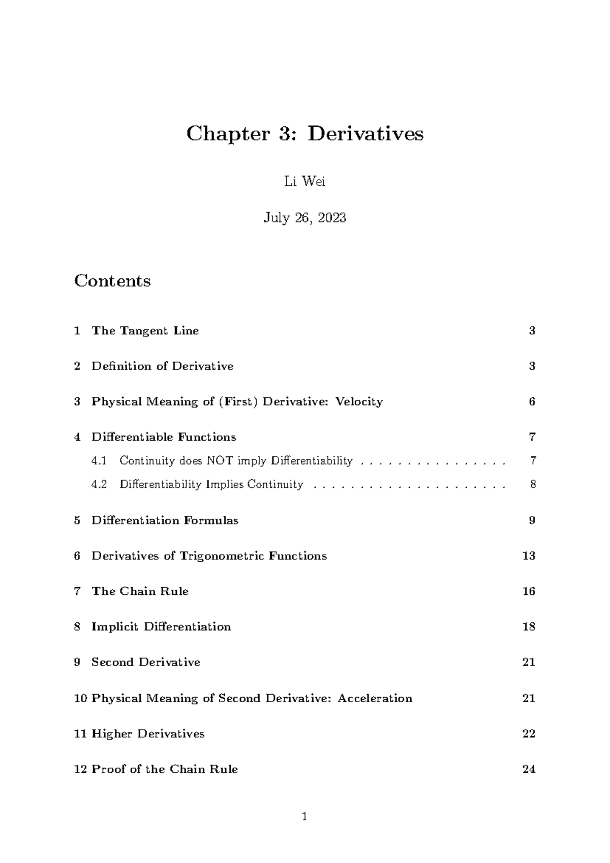 chapter 3 lecture notes - Chapter 3: Derivatives - July 26, Li Wei 1 ...