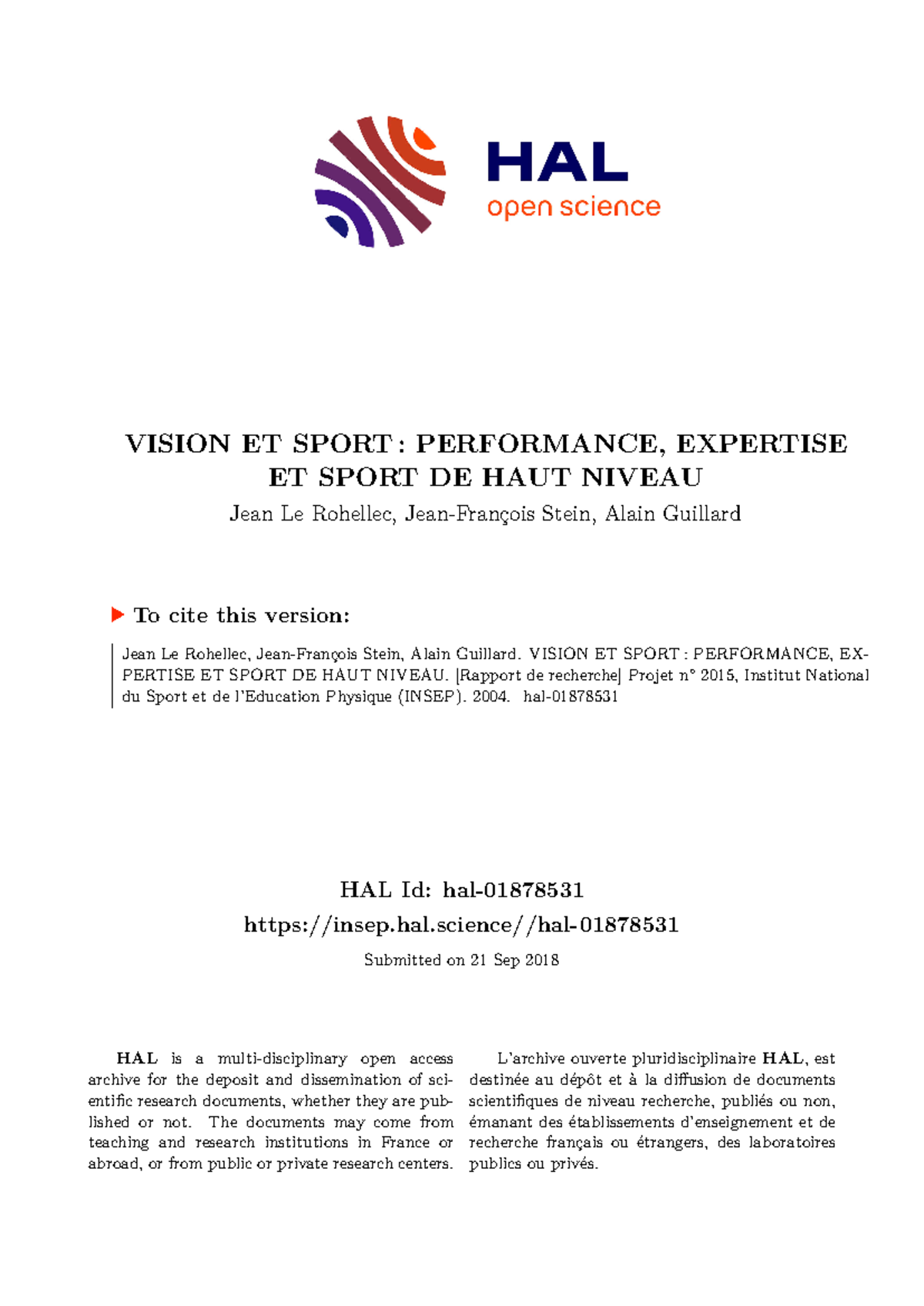 15-Vision et sport performance expertise et sport de haut niveau - HAL ...