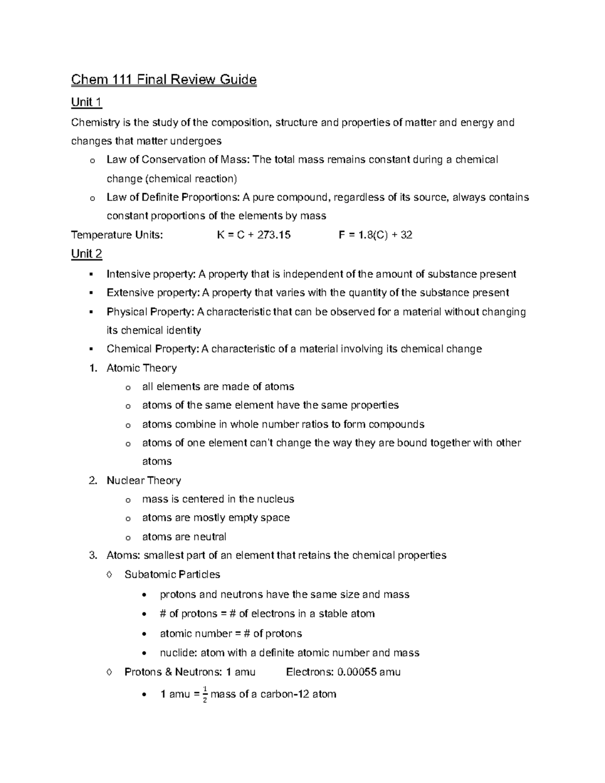 Chem 111 Final Exam Comprehensive Review Guide - Studocu