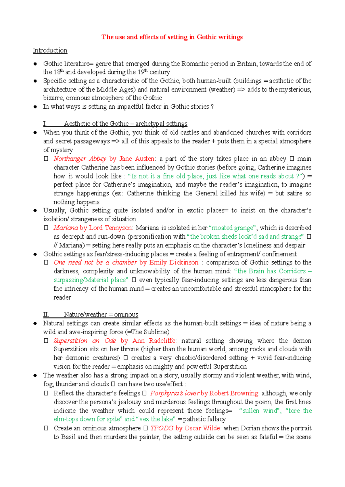 3 - Orals: The Impact of Setting in Gothic Literature - Document Preview