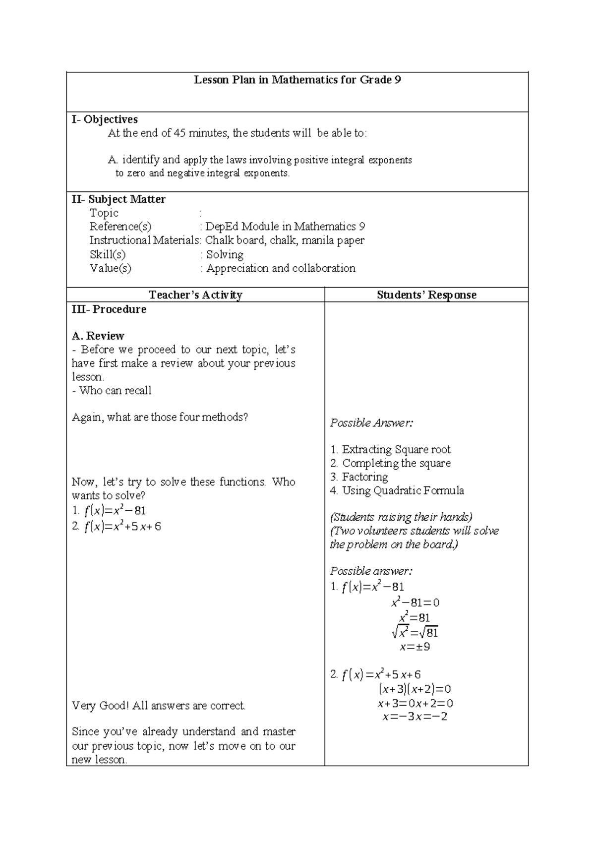 Detailed Lesson Plan 1 (For Demo) - Copy - Lesson Plan in Mathematics ...