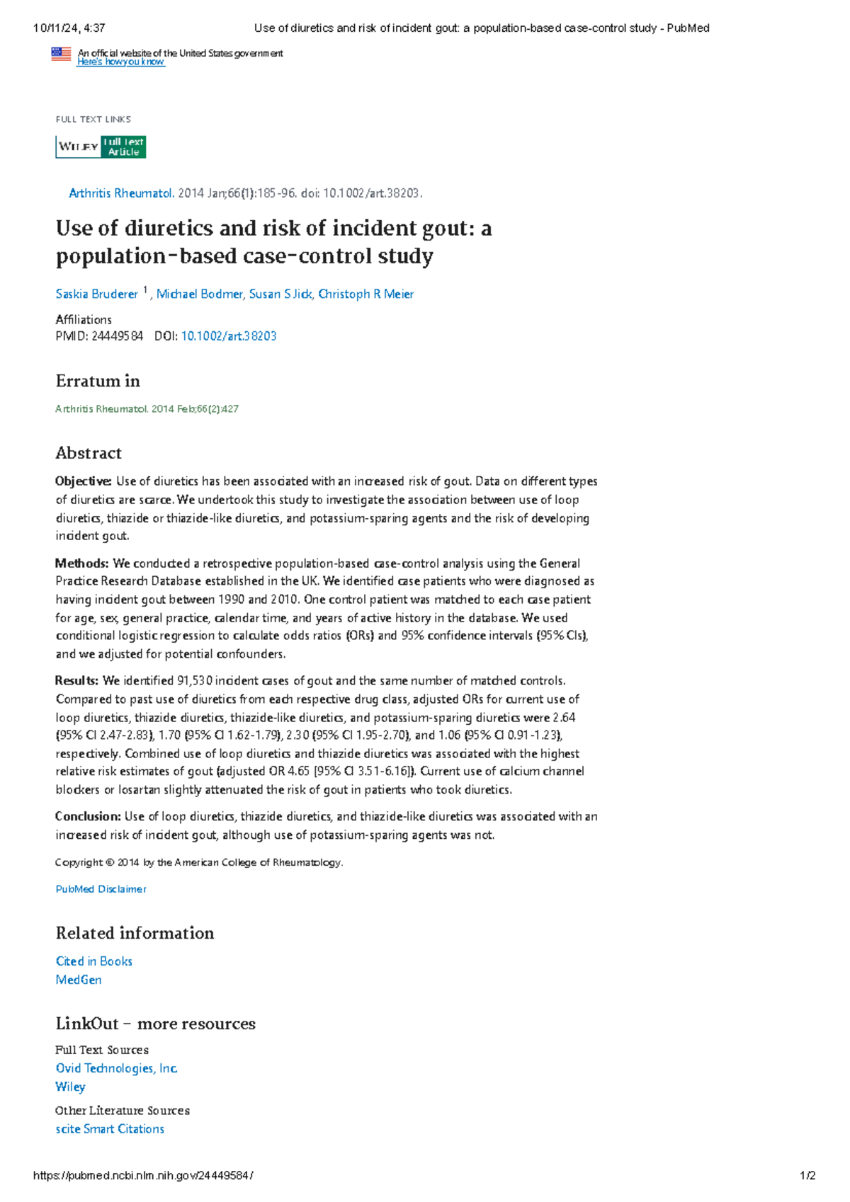 Use of diuretics and risk of incident gout a population-based case ...