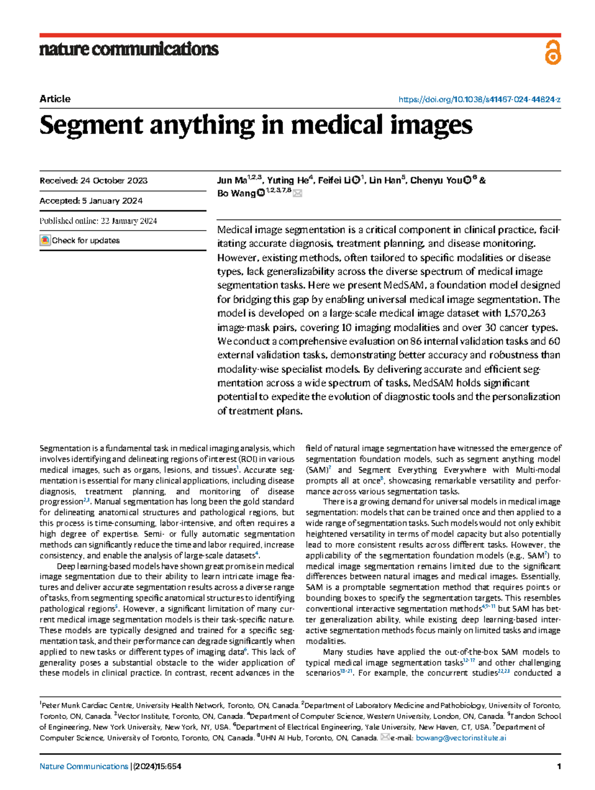 MedSAM: A Foundation Model for Universal Medical Image Segmentation ...